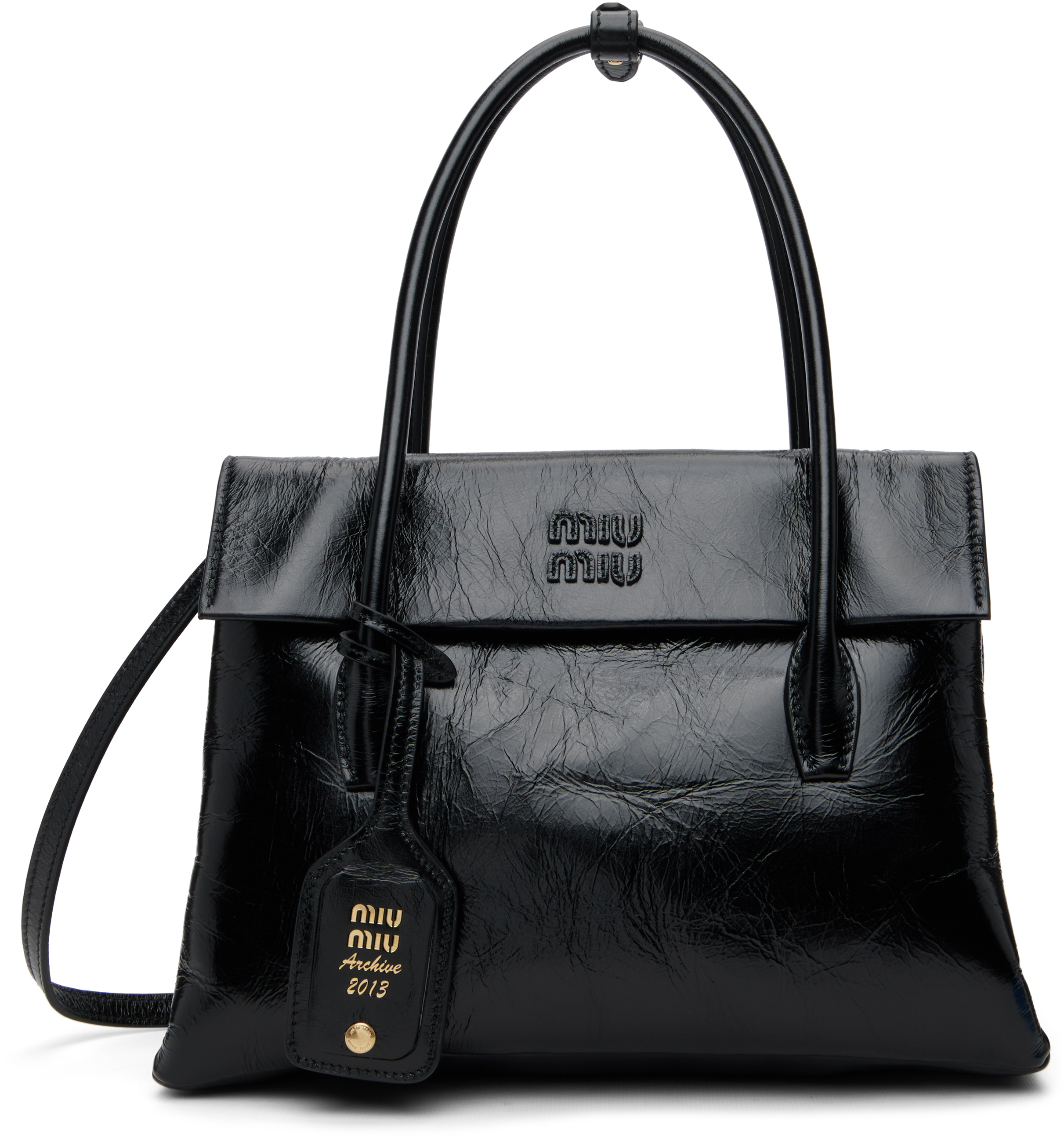 Miu Miu: Black Solitaire Shiny Leather Bag | SSENSE Canada
