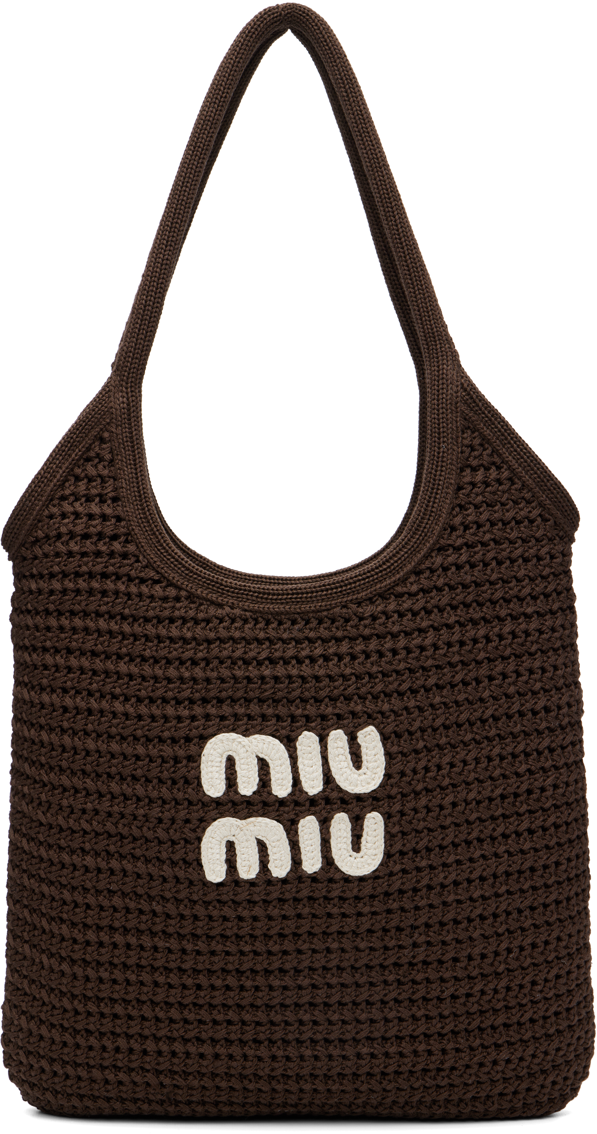 Miu Miu: Brown Ivy Raffia-Effect Woven Tote | SSENSE Canada