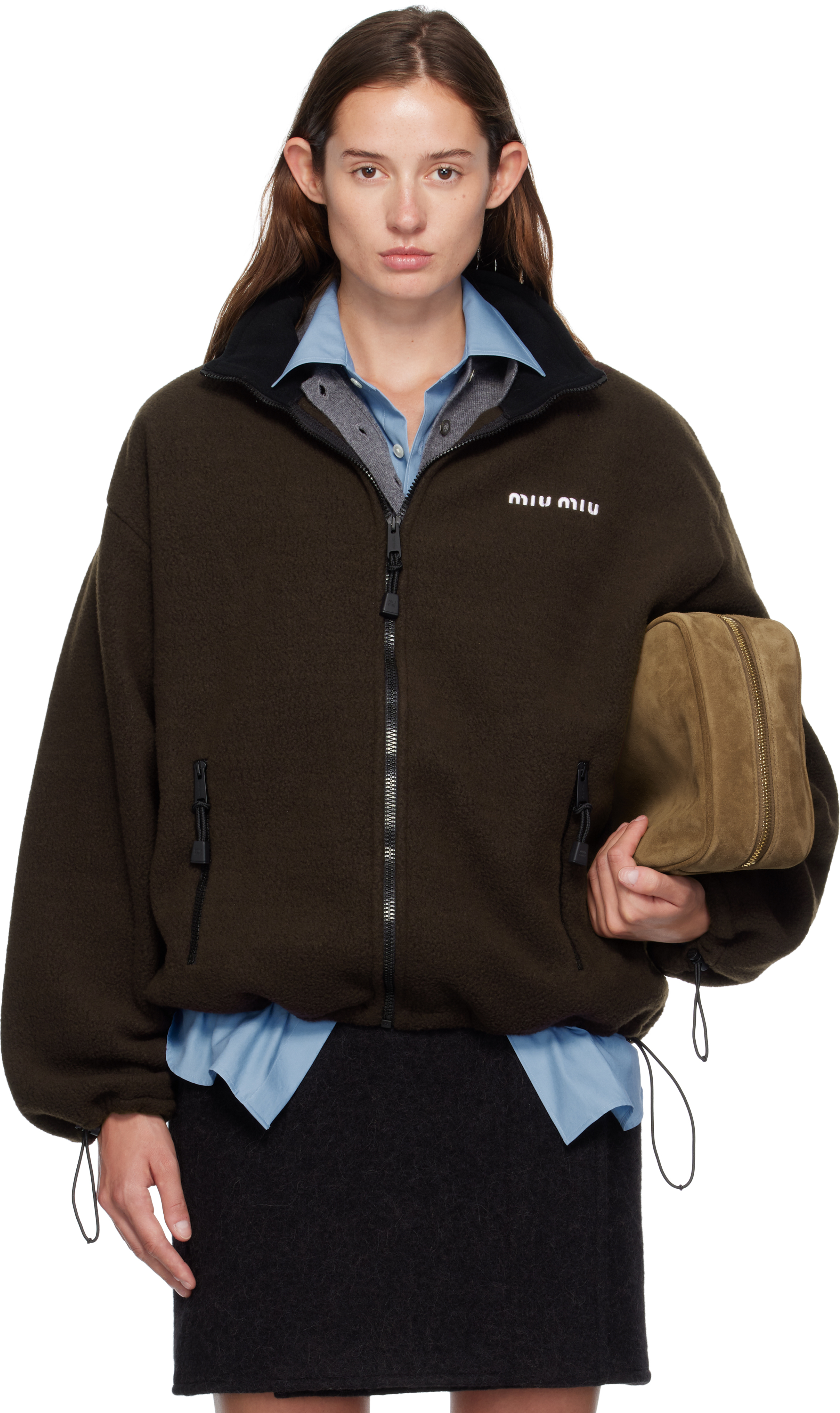 Miu Miu: Brown Fleece Jacket | SSENSE Canada