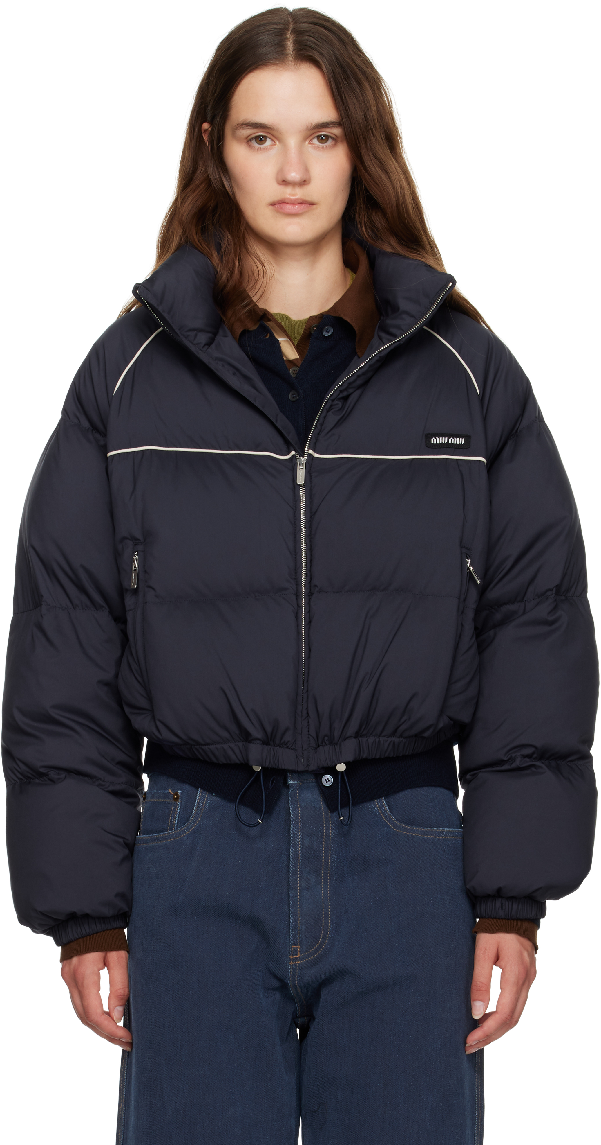 ジャケット・アウター miumiu navy cropped puffer jacket Miu Miu Cropped Puffer Jacket in Blue | Lyst UK