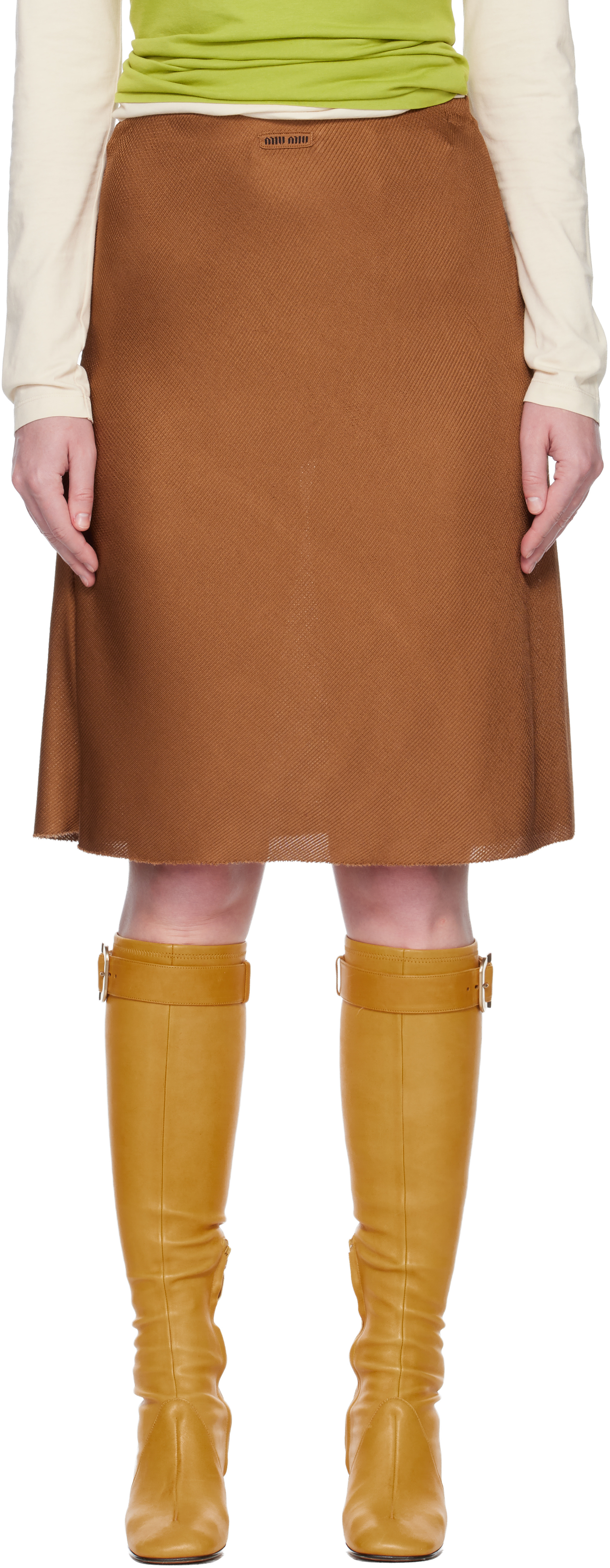 Miu Miu: Brown Silk Midi Skirt | SSENSE Canada