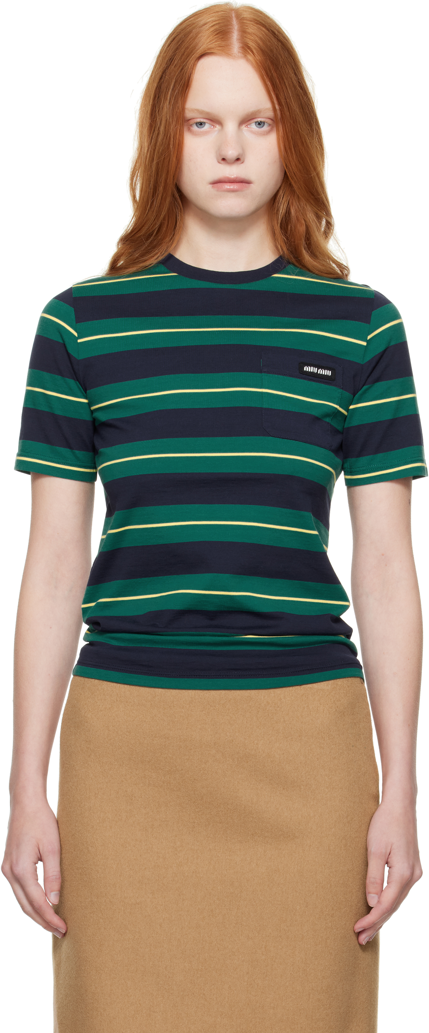 Tシャツ・カットソー MIU MIU Women Tops MJA906SOOO 11QG F04MU B CO POMICE PIOMBO Miu Miu tops for Women | SSENSE Canada