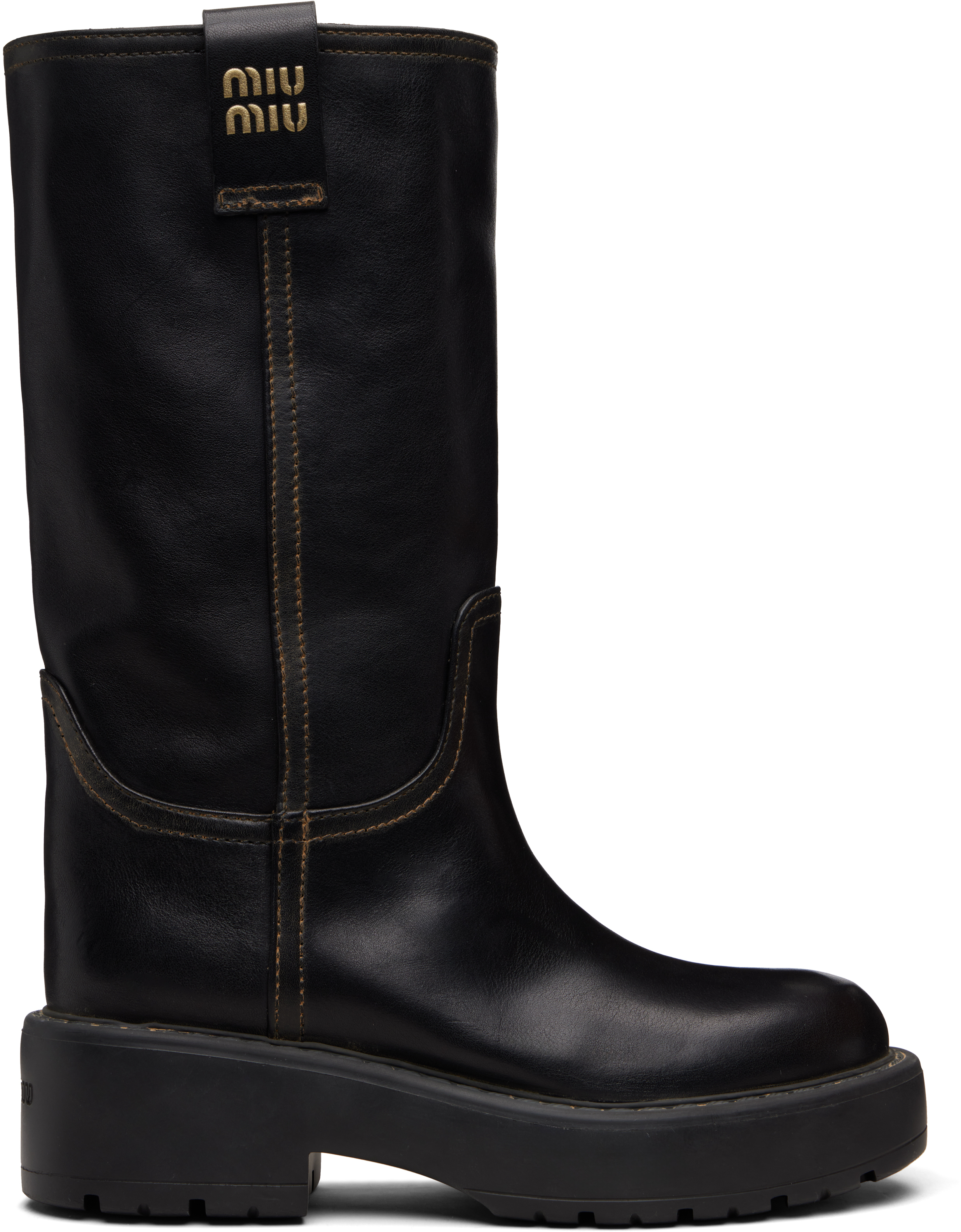 Miu Miu: Black Aged Calfskin Boots | SSENSE Canada