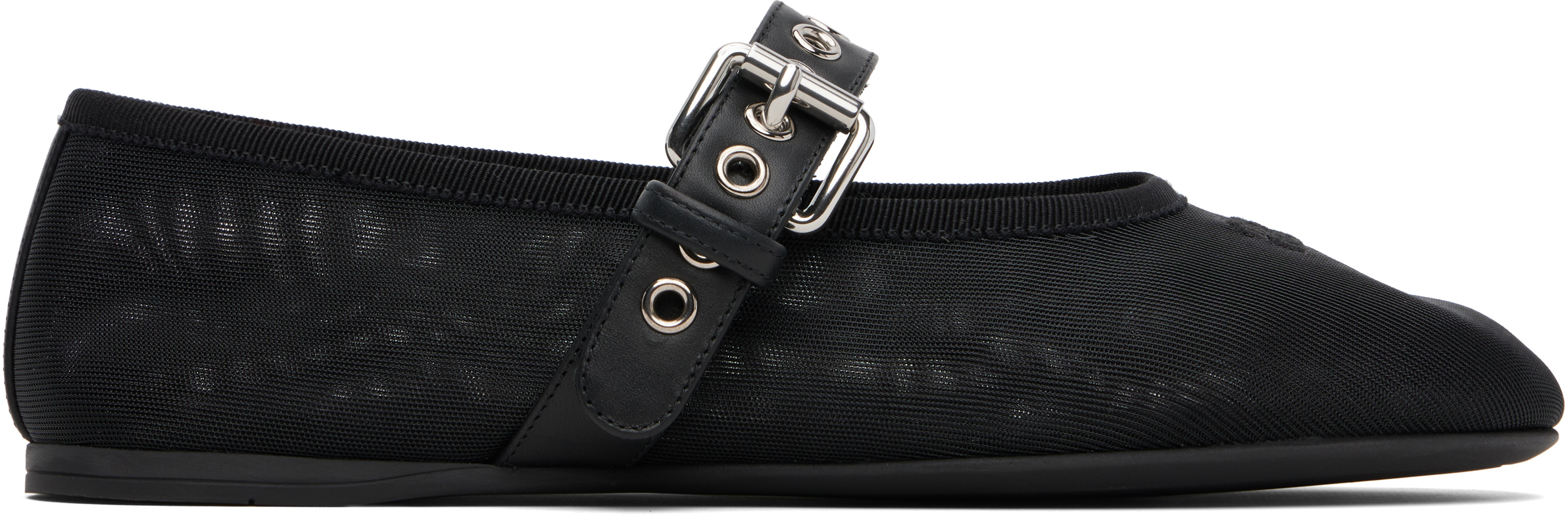 Miu Miu: Black Mesh Ballerina Flats | SSENSE Canada