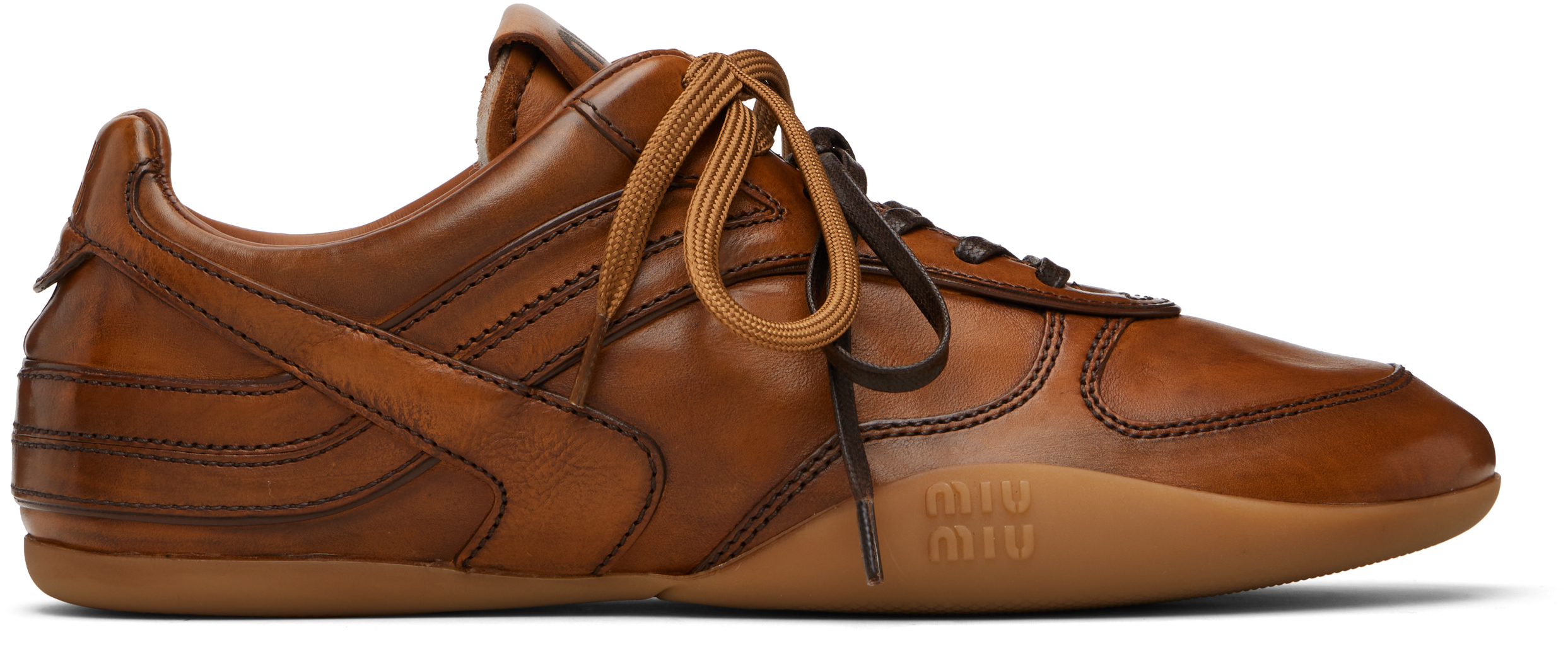 靴/バッグ Miu Miu Buckle Leather Sneakers Brown 37 Miu Miu Buckle leather sneakers for Women - Brown in KSA | Level Shoes