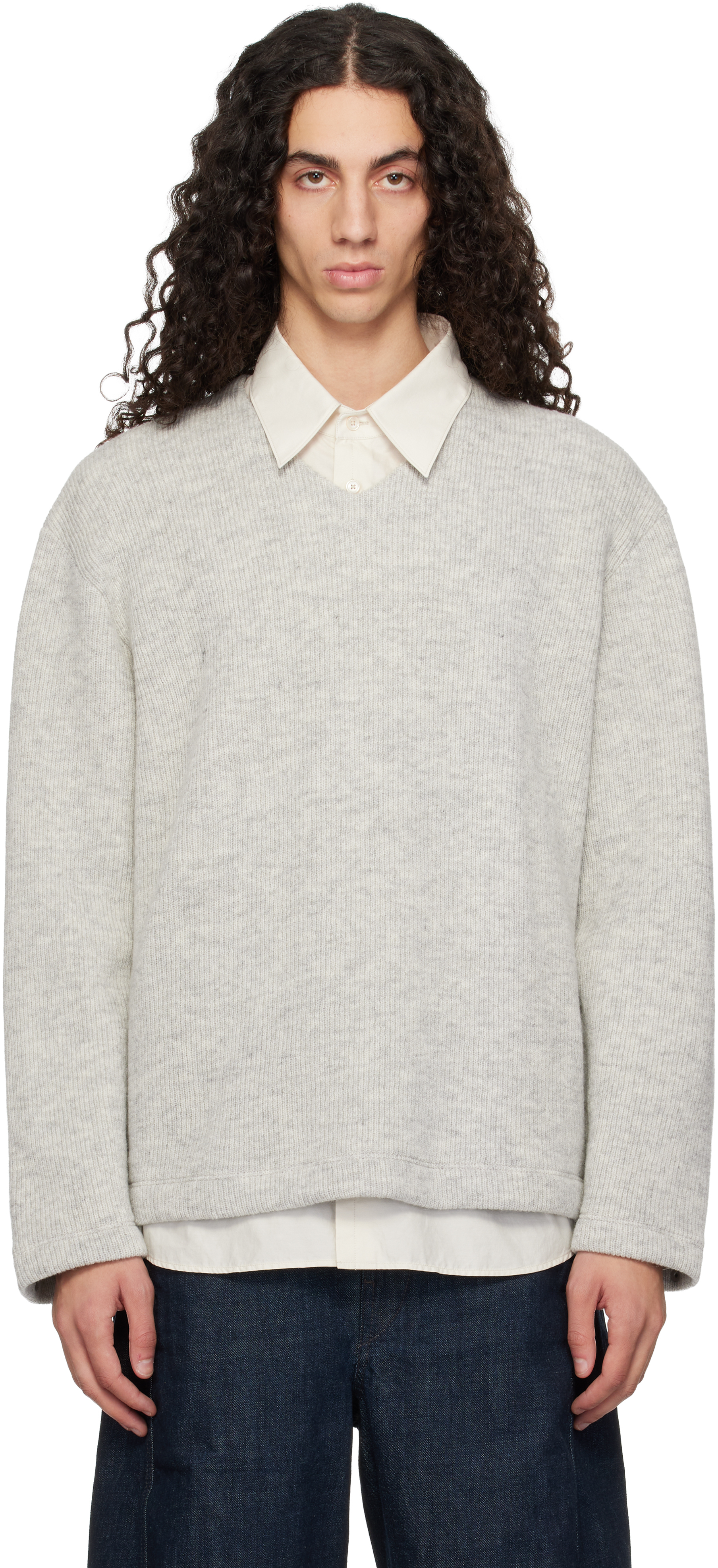 Gray V-Neck Snap Sweater by Lady White Co. on Sale