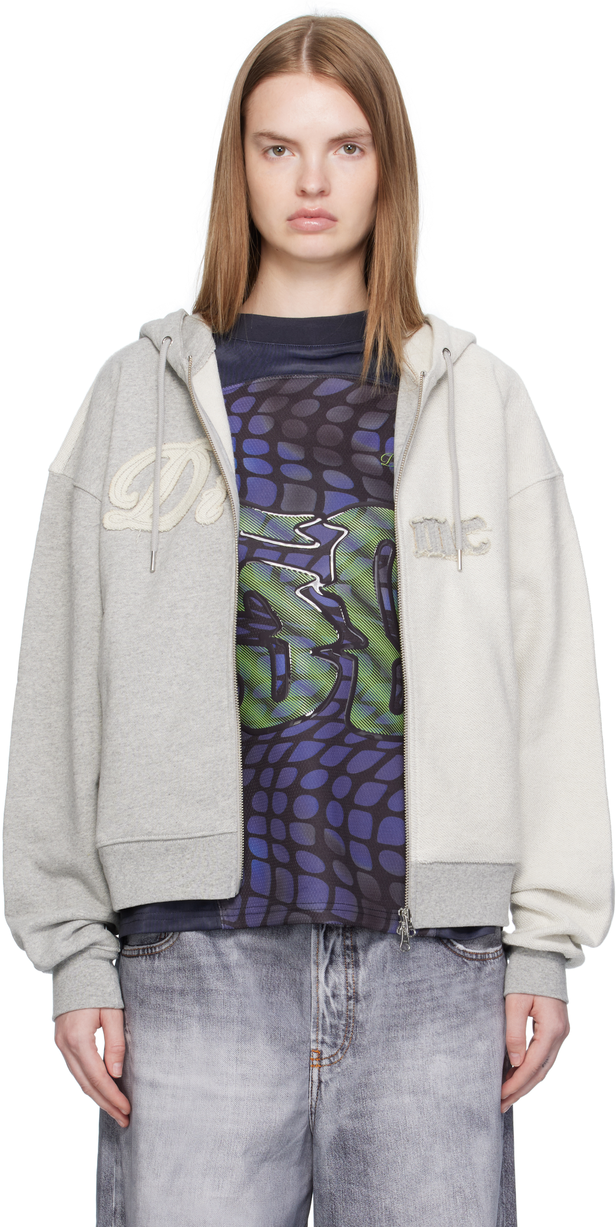 Gray Reverse French Terry Zip Hoodie by Dime on Sale