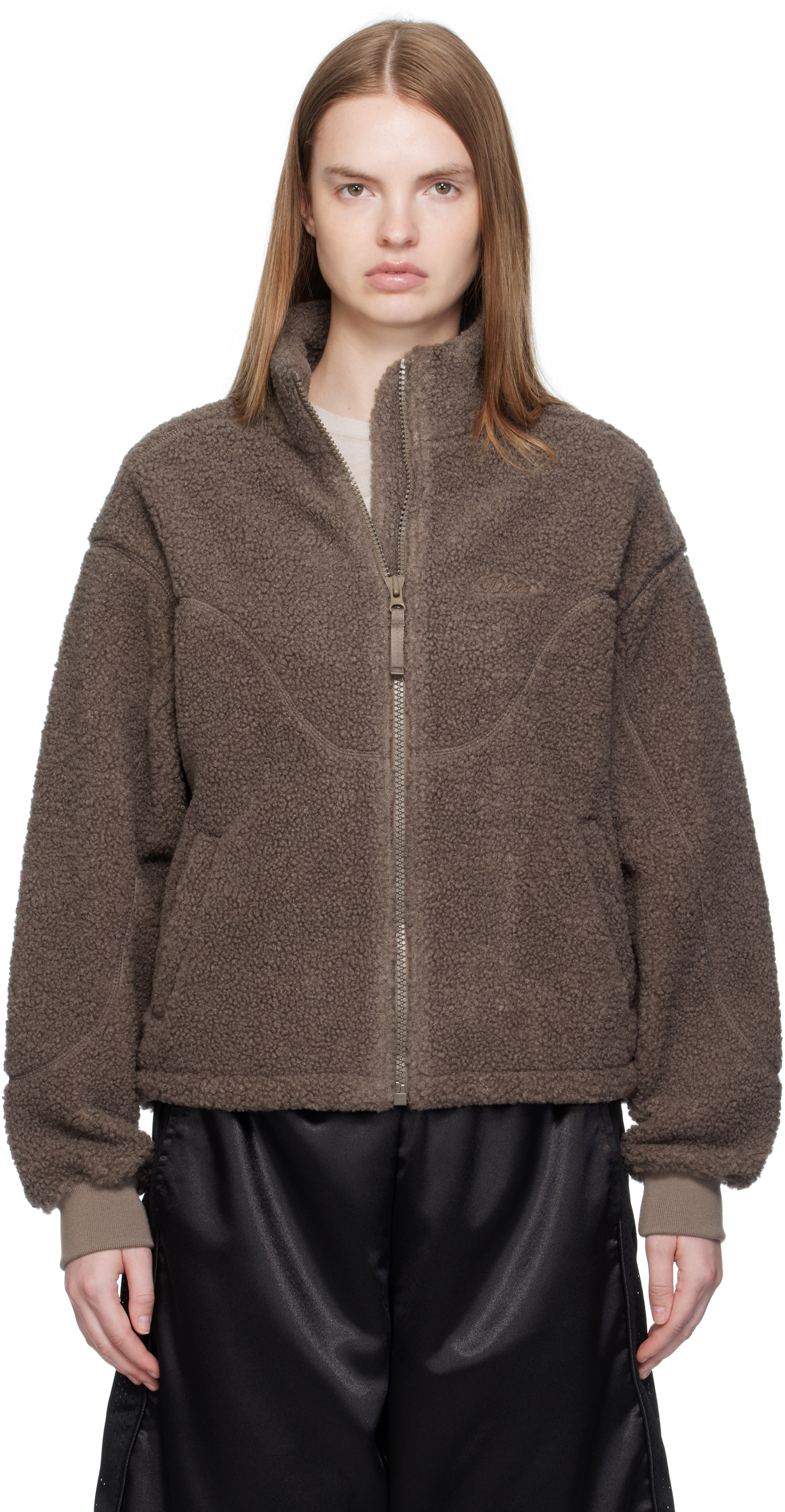 Dime: Brown Polar Fleece Sherpa Zip Jacket | SSENSE Canada