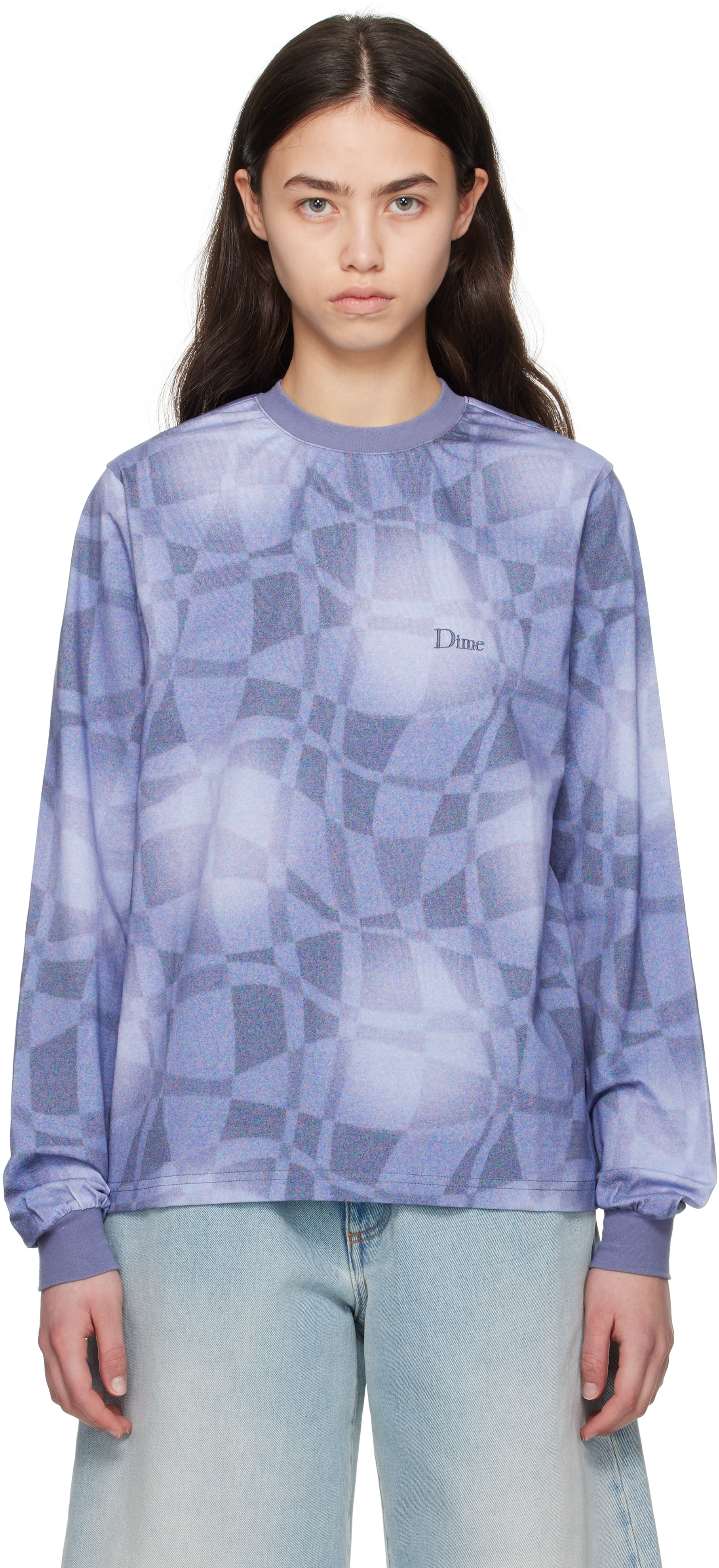 【DIME】25ss Abstract LS Shirt Dime: Blue Abstract LS T-shirt | SSENSE