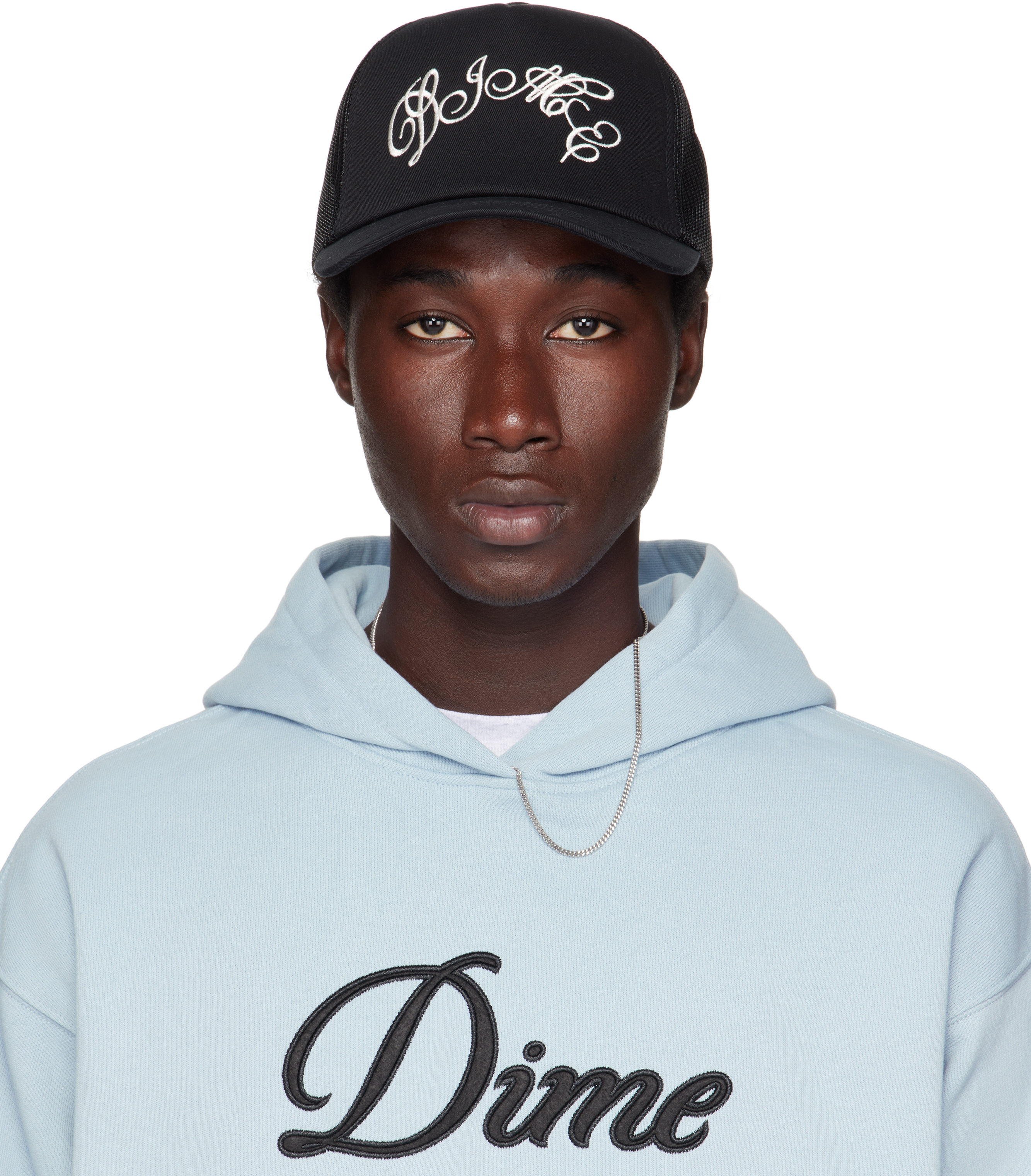 Black Embroidered Fighter Trucker Cap