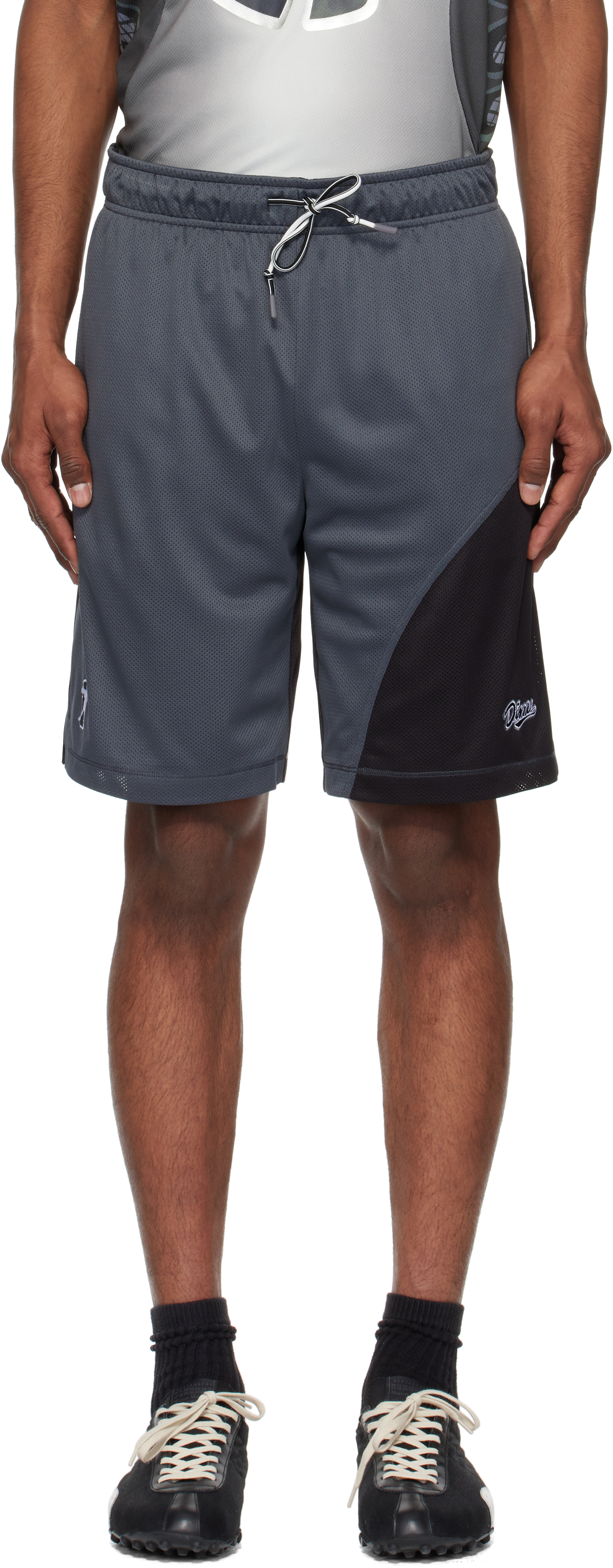 Dime: Black & Gray Tantrum Mesh Shorts | SSENSE