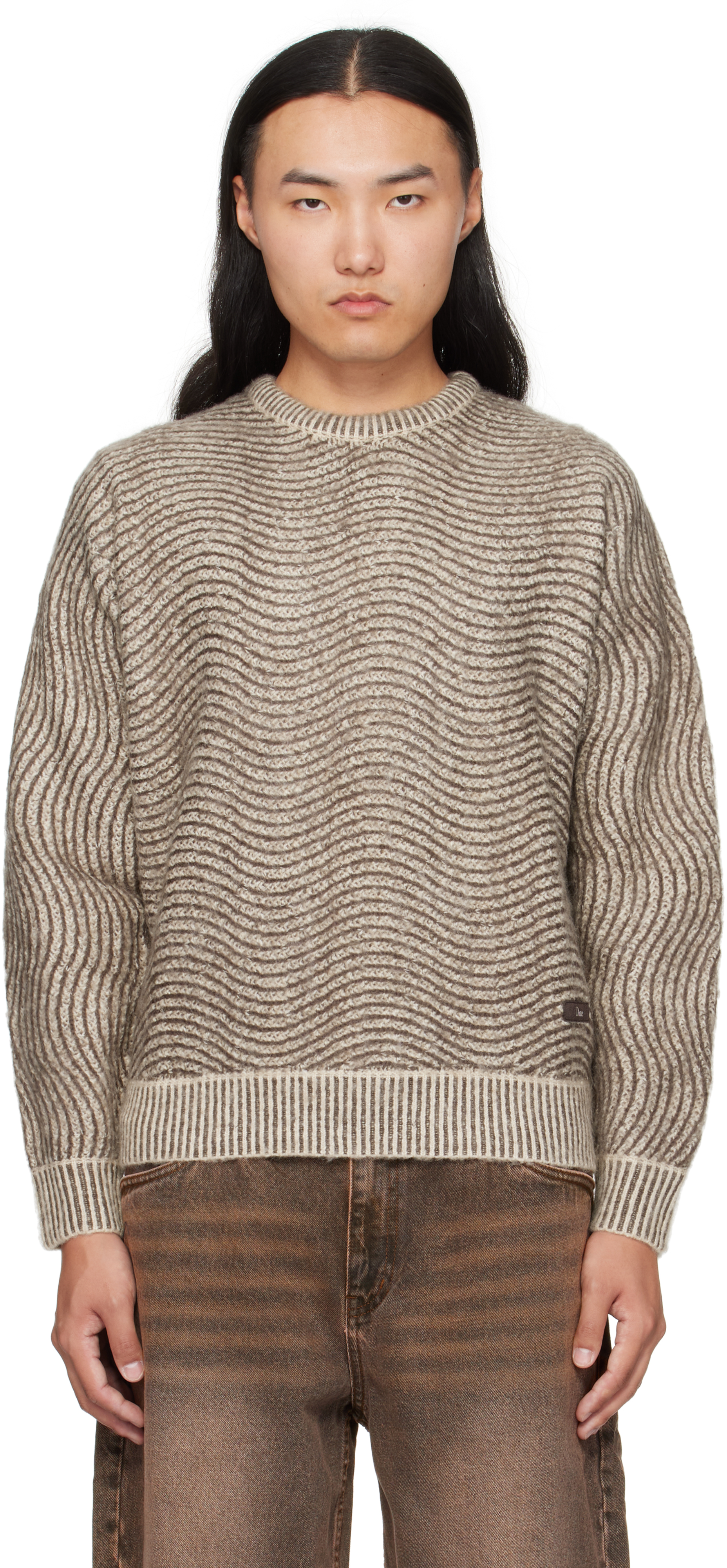Dime: Taupe Mohair Wave Knit Sweater | SSENSE