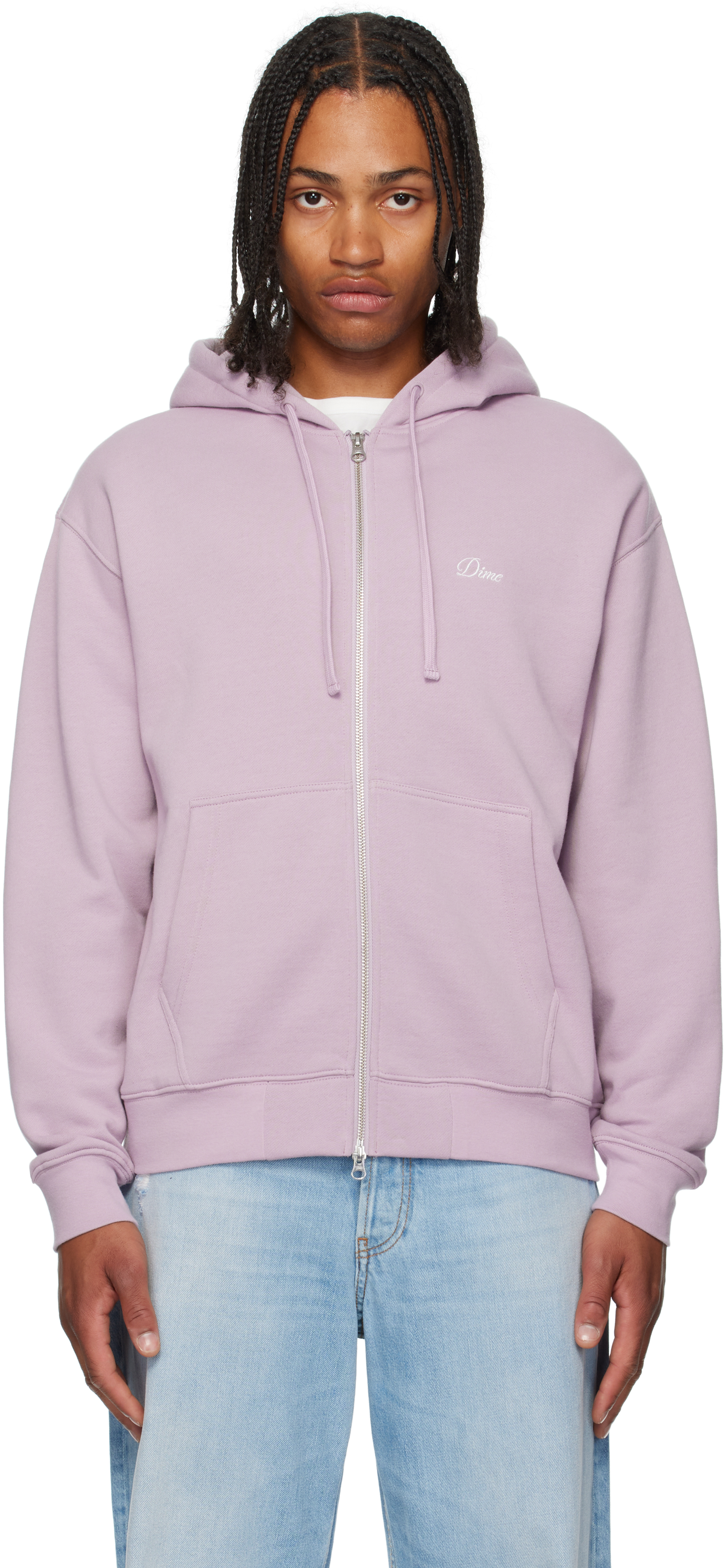 【関税込み】Dime パープル Cursive Small Logo ジップフーディ Dime: Purple Cursive Small Logo Zip Hoodie | SSENSE
