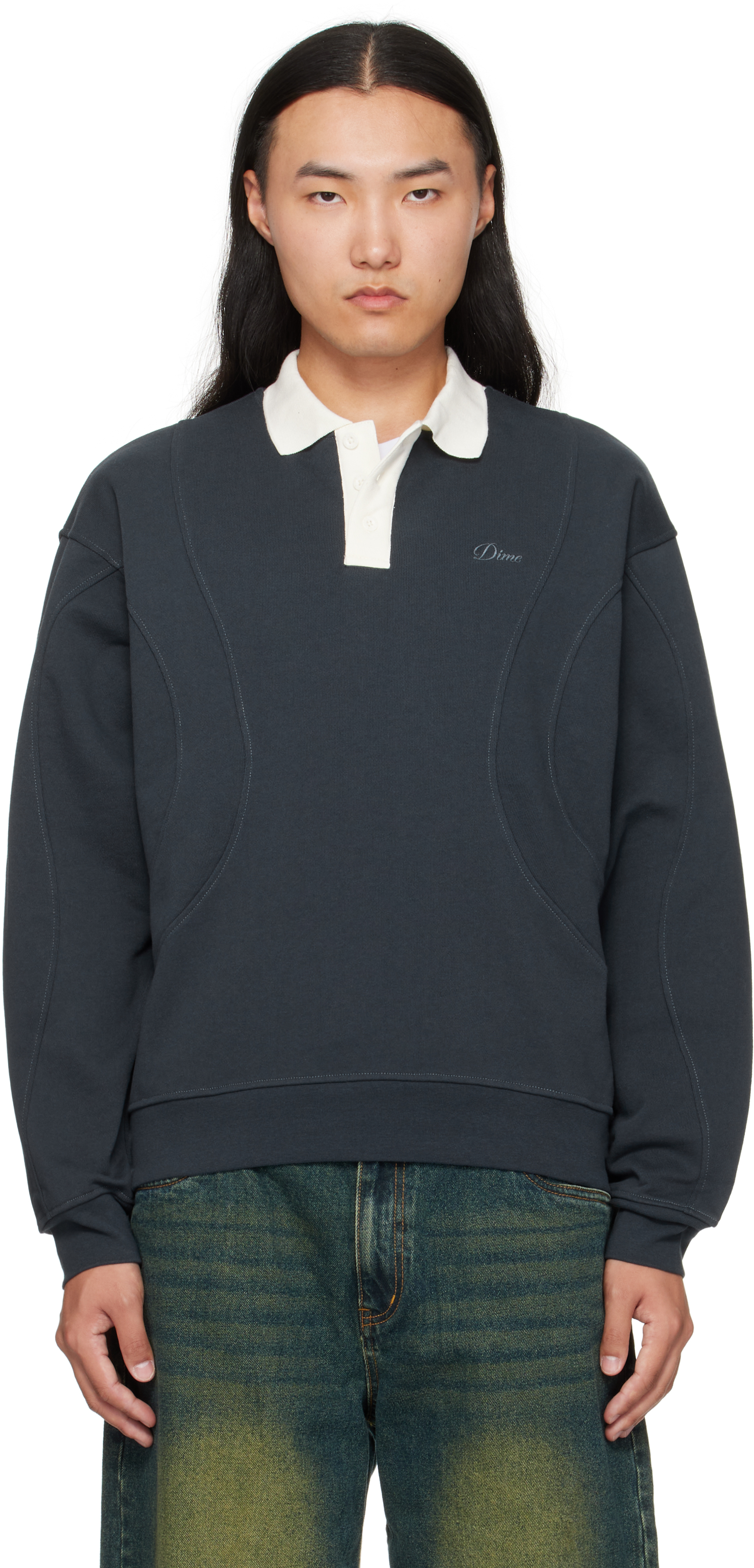 Dime: Navy French Terry Rugby Polo | SSENSE Canada