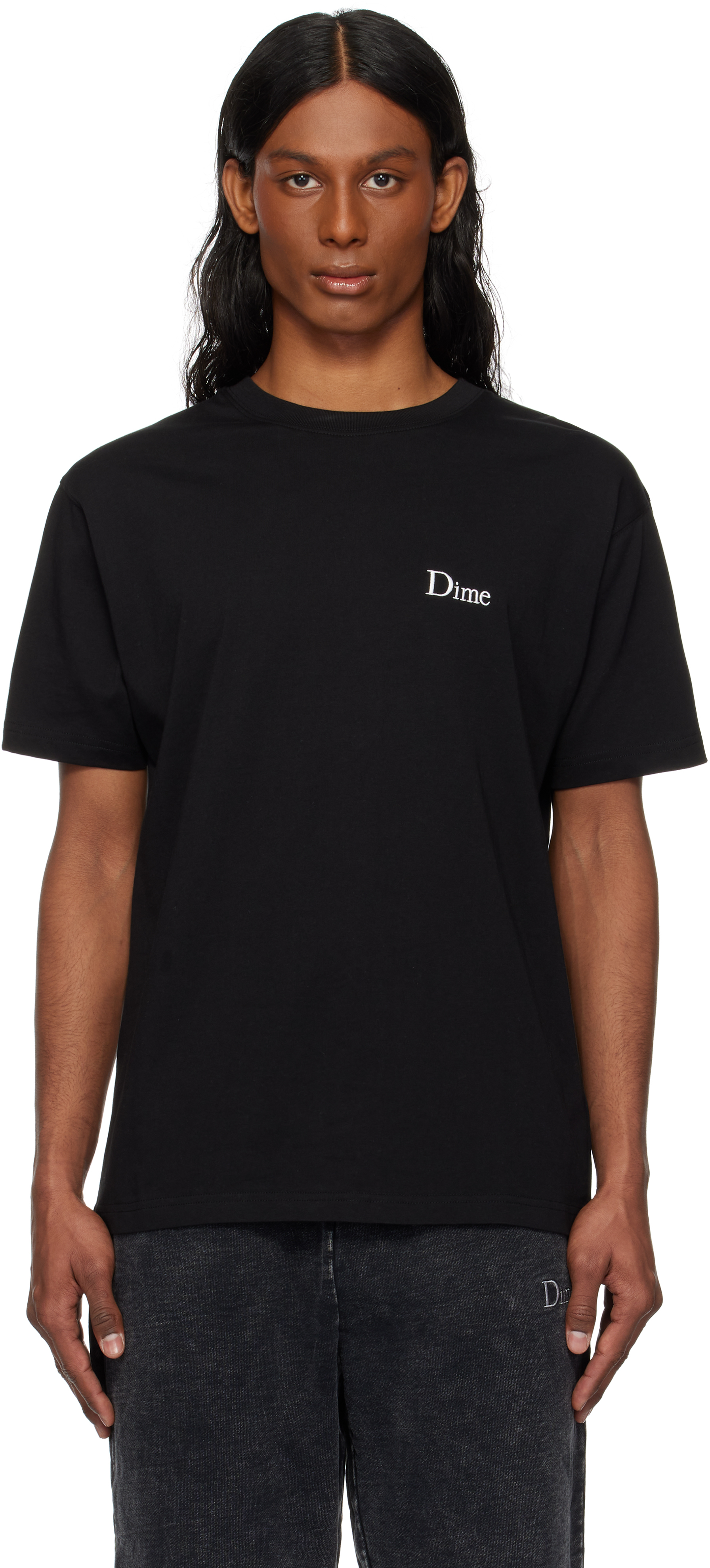 DIME SSENSE ブラック クラシック スモールロゴ Tシャツ Dime: Black Classic Small Logo T-shirt | SSENSE