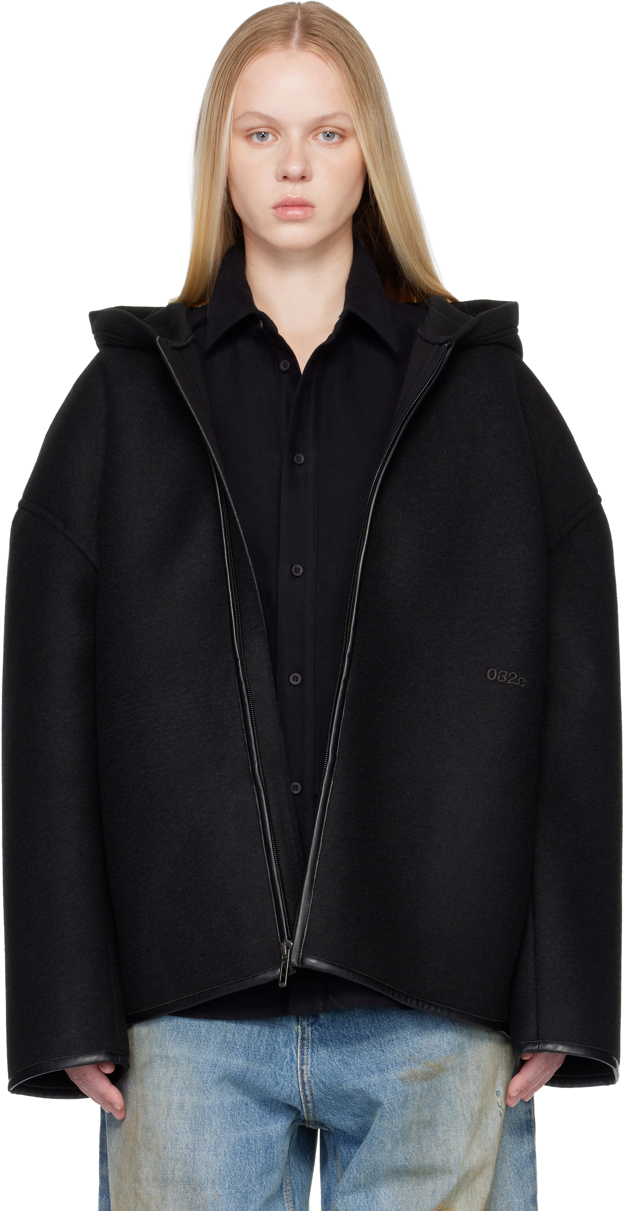 032cのブラック Neoprene フード付き ジップアップジャケットがセール中