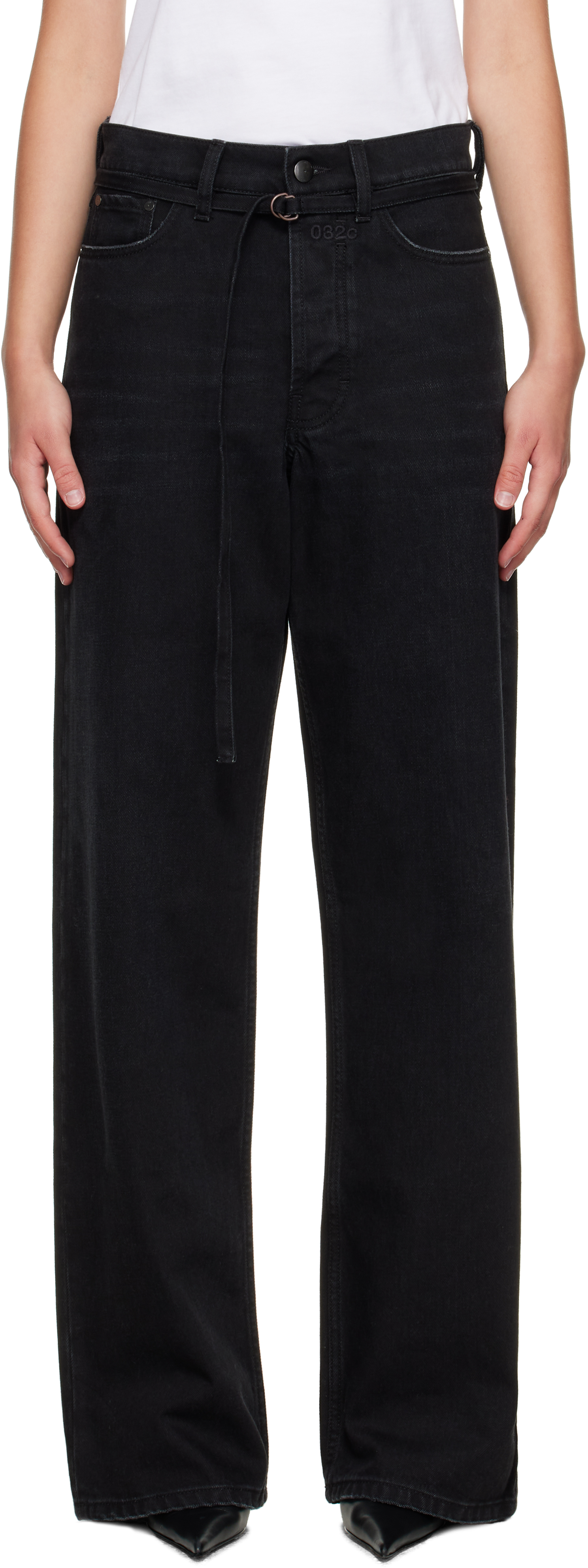 032c Black Down To Earth Wide Leg Jeans In Black