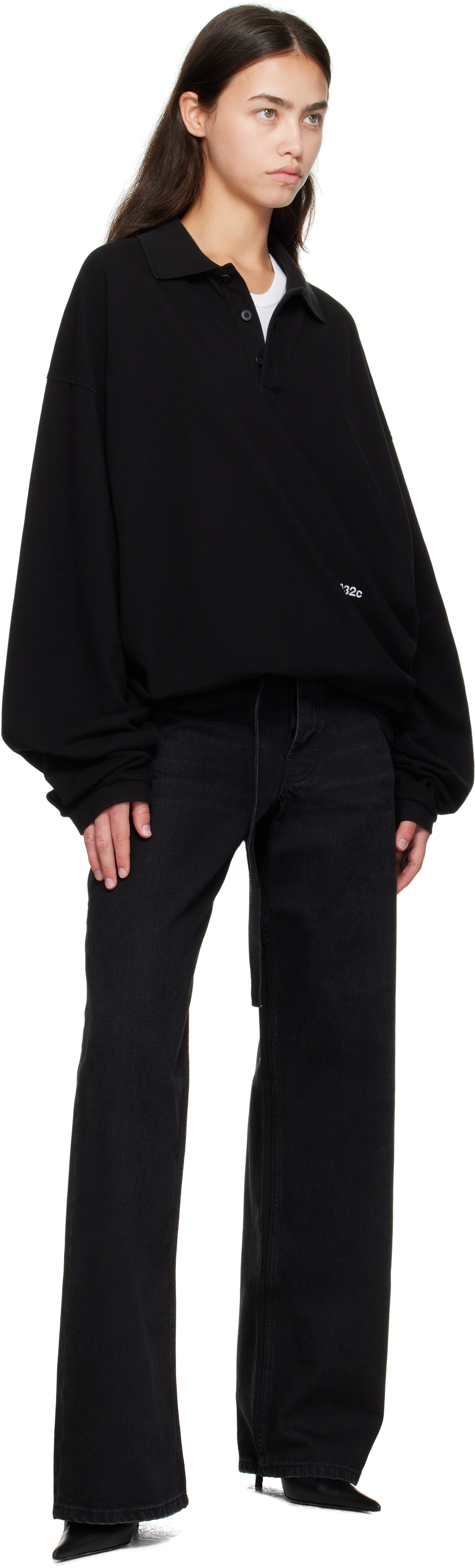 032c Black Down To Earth Wide Leg Jeans In Black