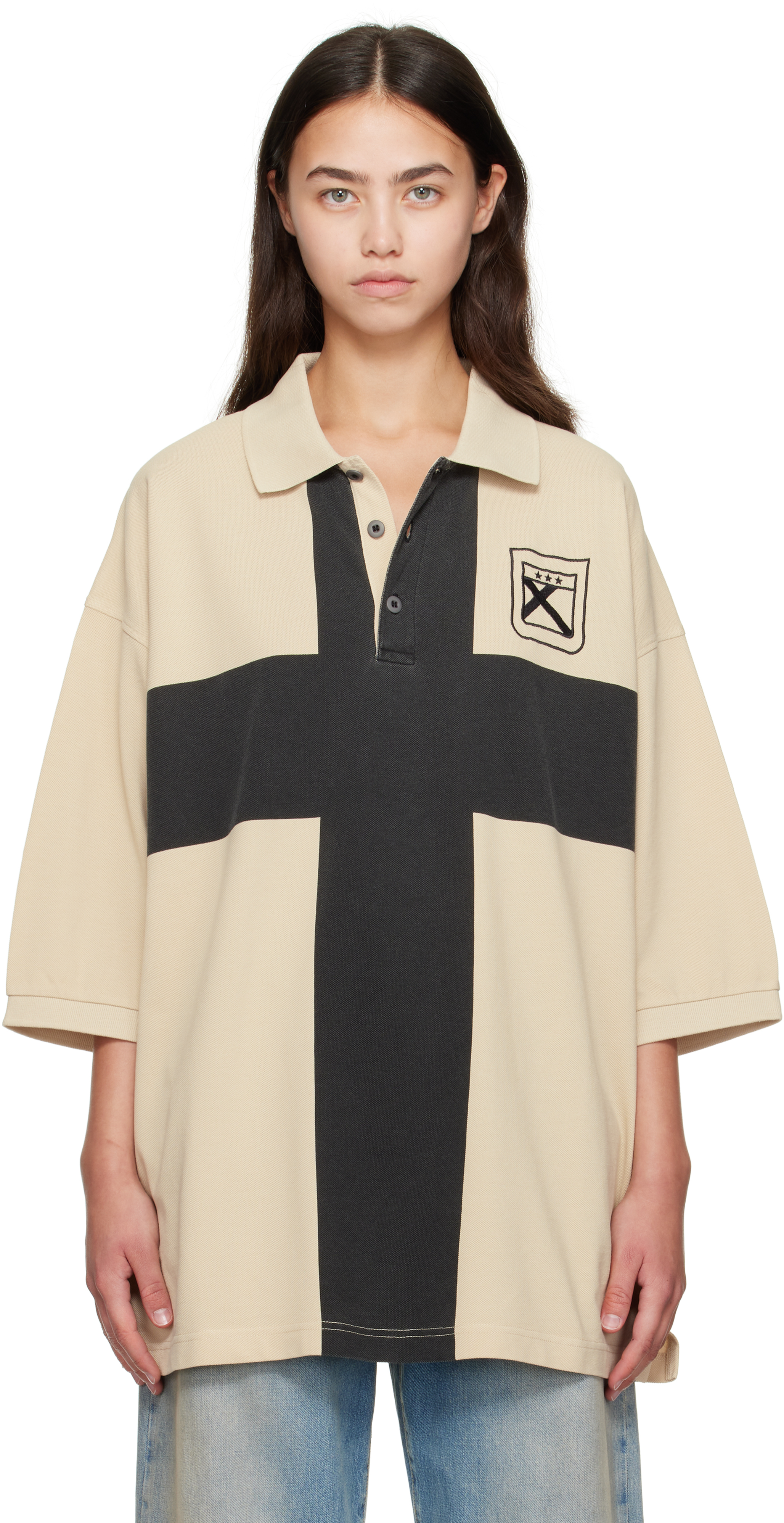 032c Beige Fainting Cross Oversized Polo In Neutral