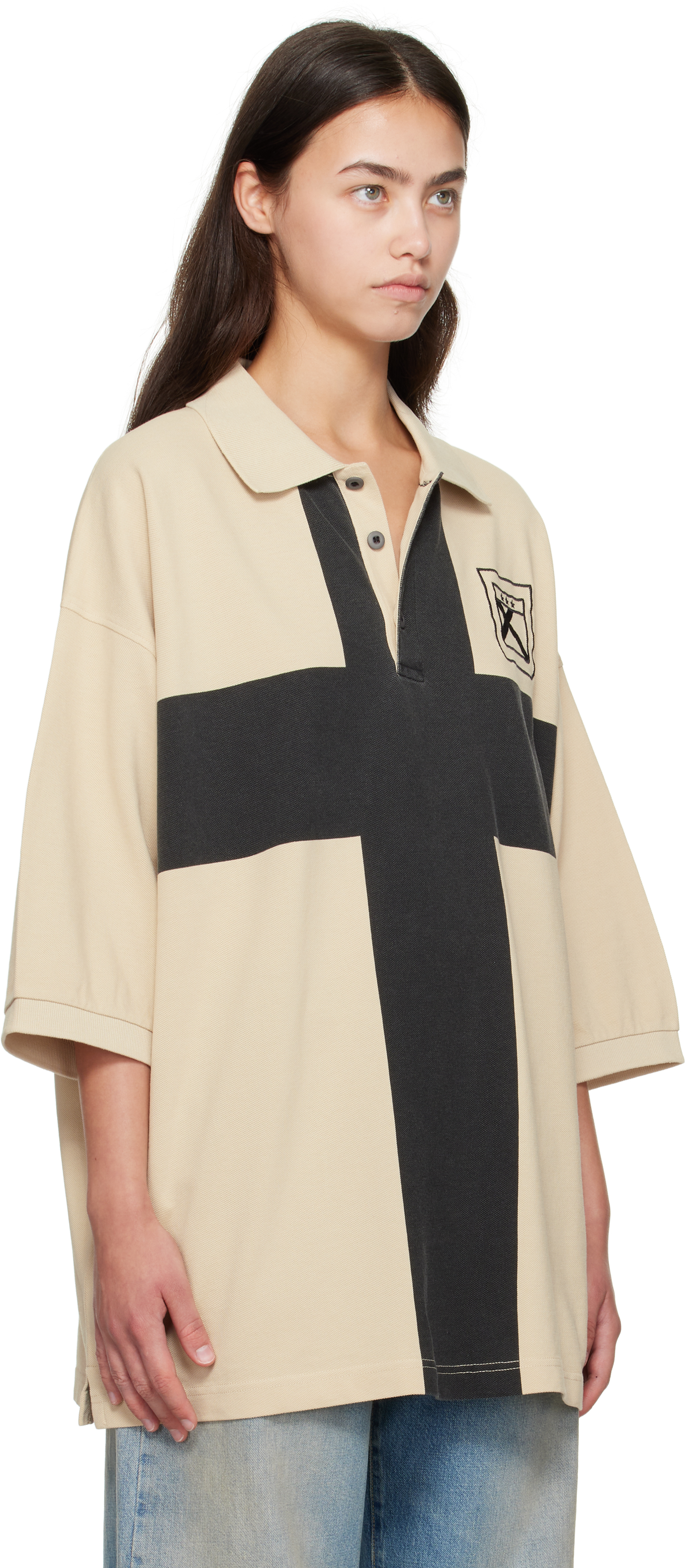 032c Beige Fainting Cross Oversized Polo In Neutral