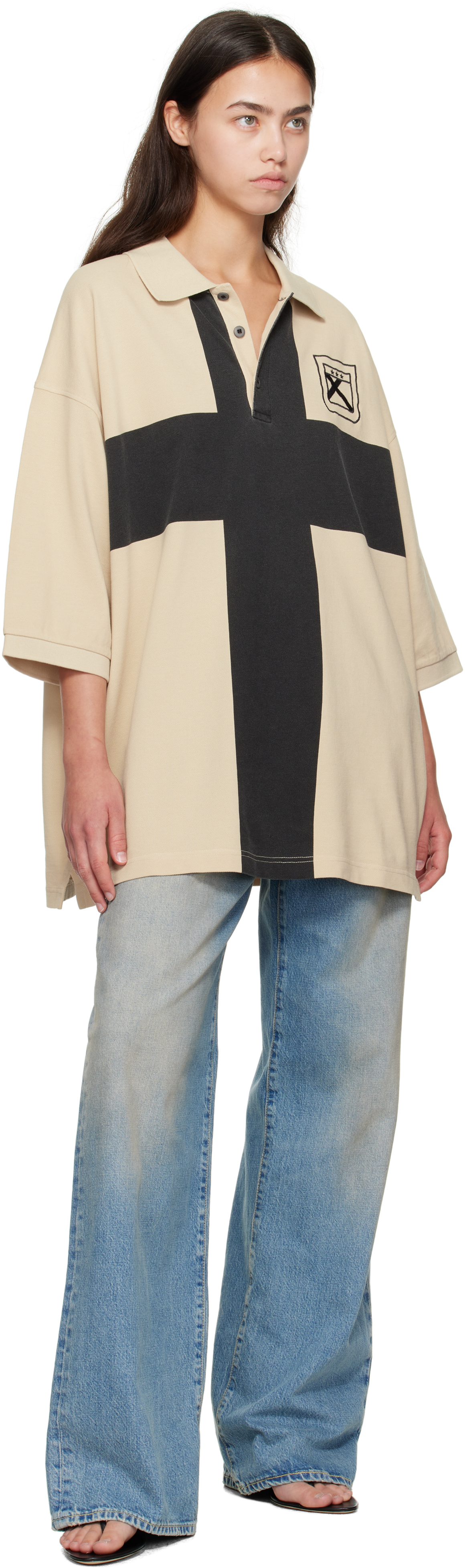 032c Beige Fainting Cross Oversized Polo In Neutral