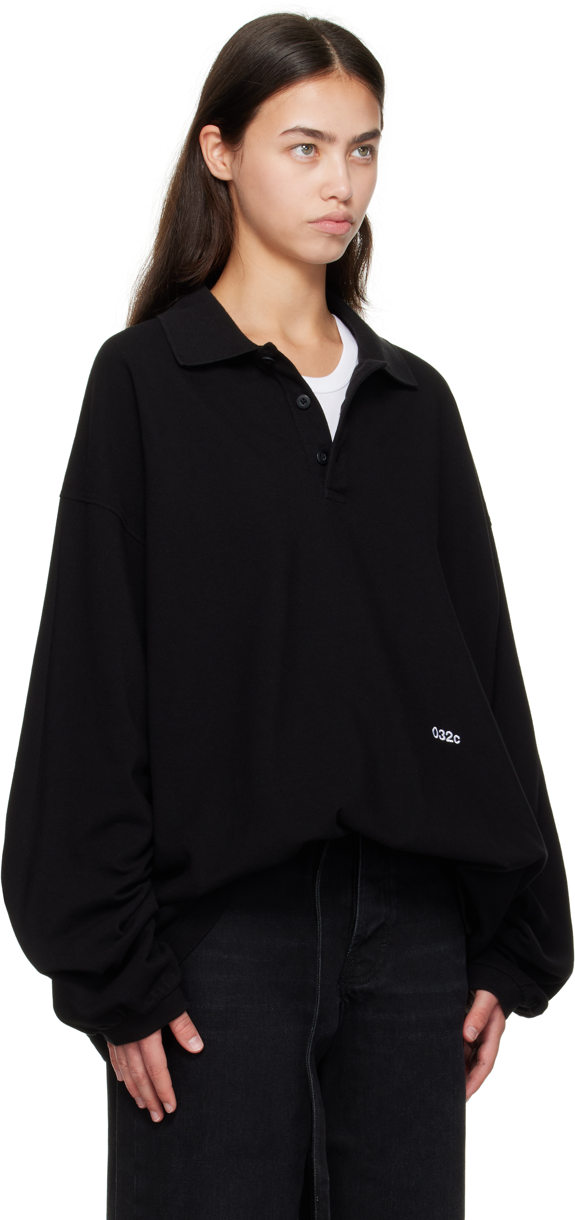 032c Black Speed Devil Ls Polo In Black