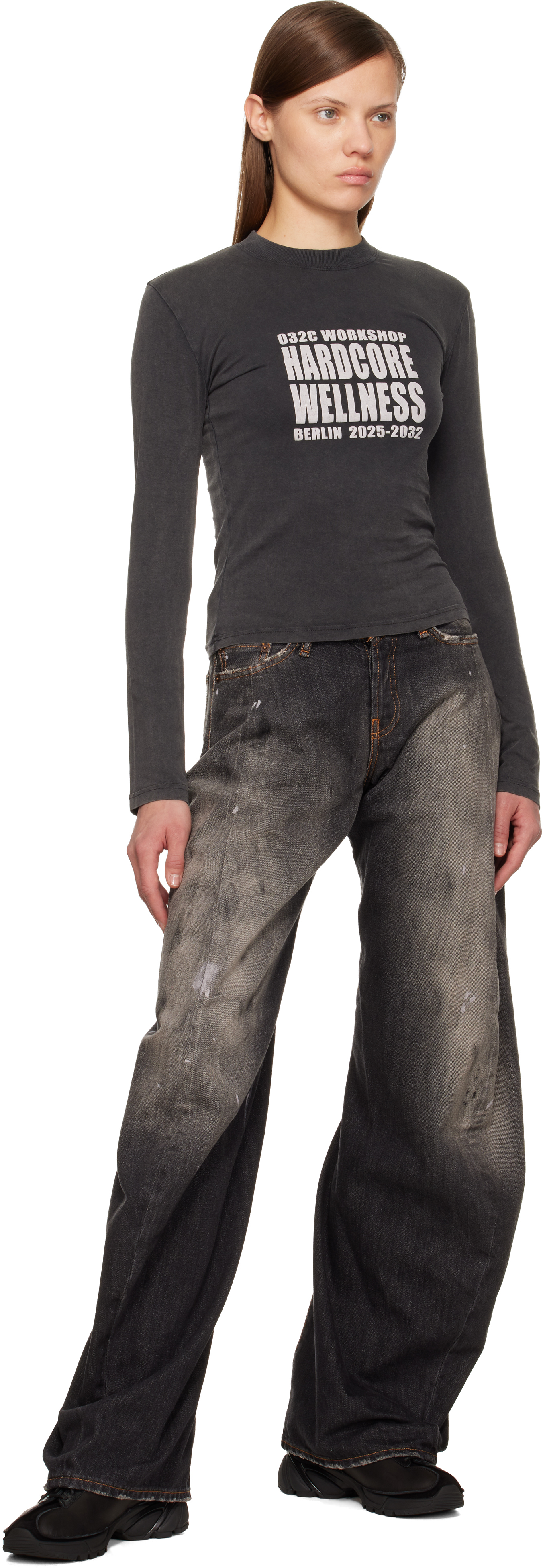 032c Black Hardcore Wellness Tight Longsleeve T-shirt In Black