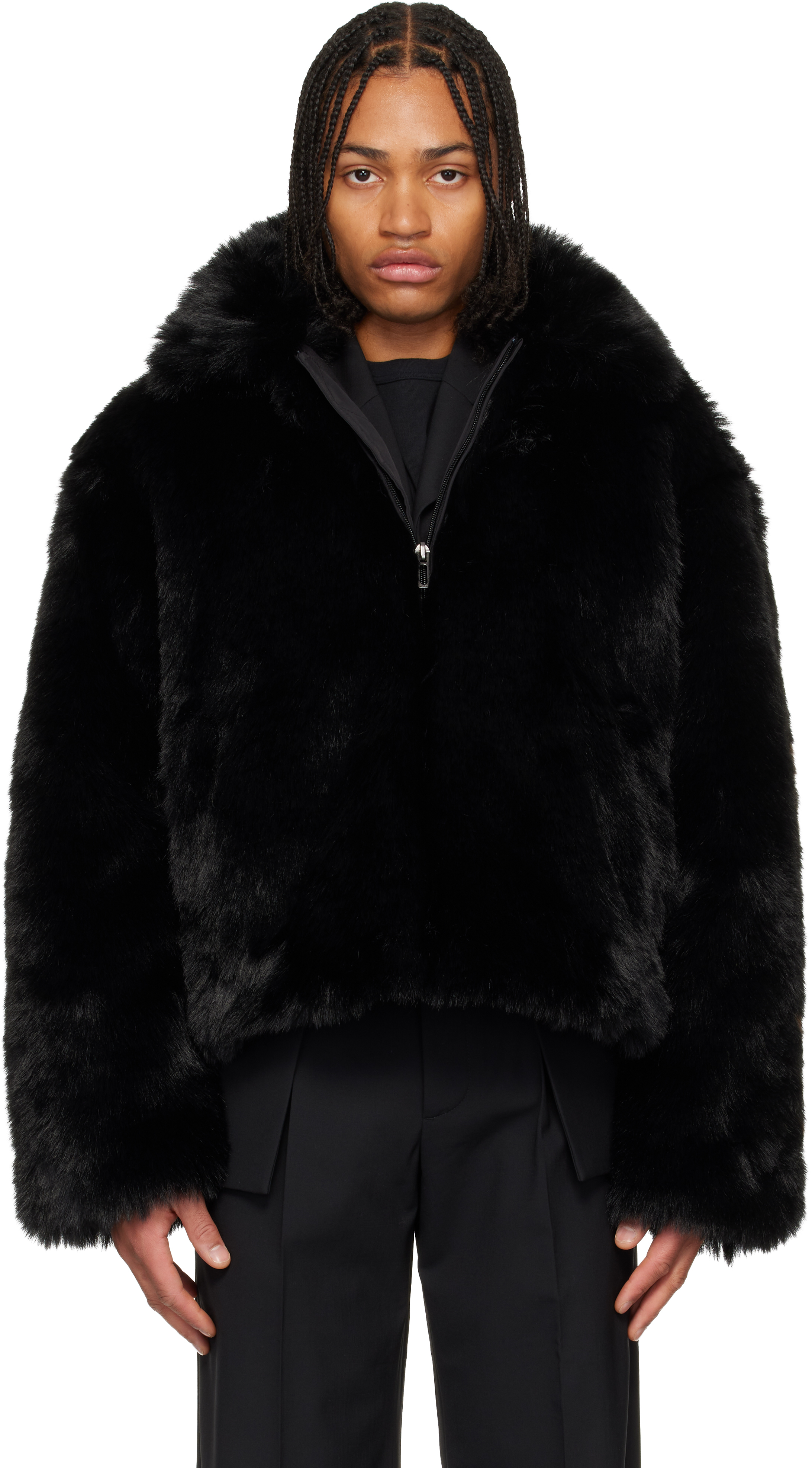 032c Black Muddy Faux-fur Jacket In Multi