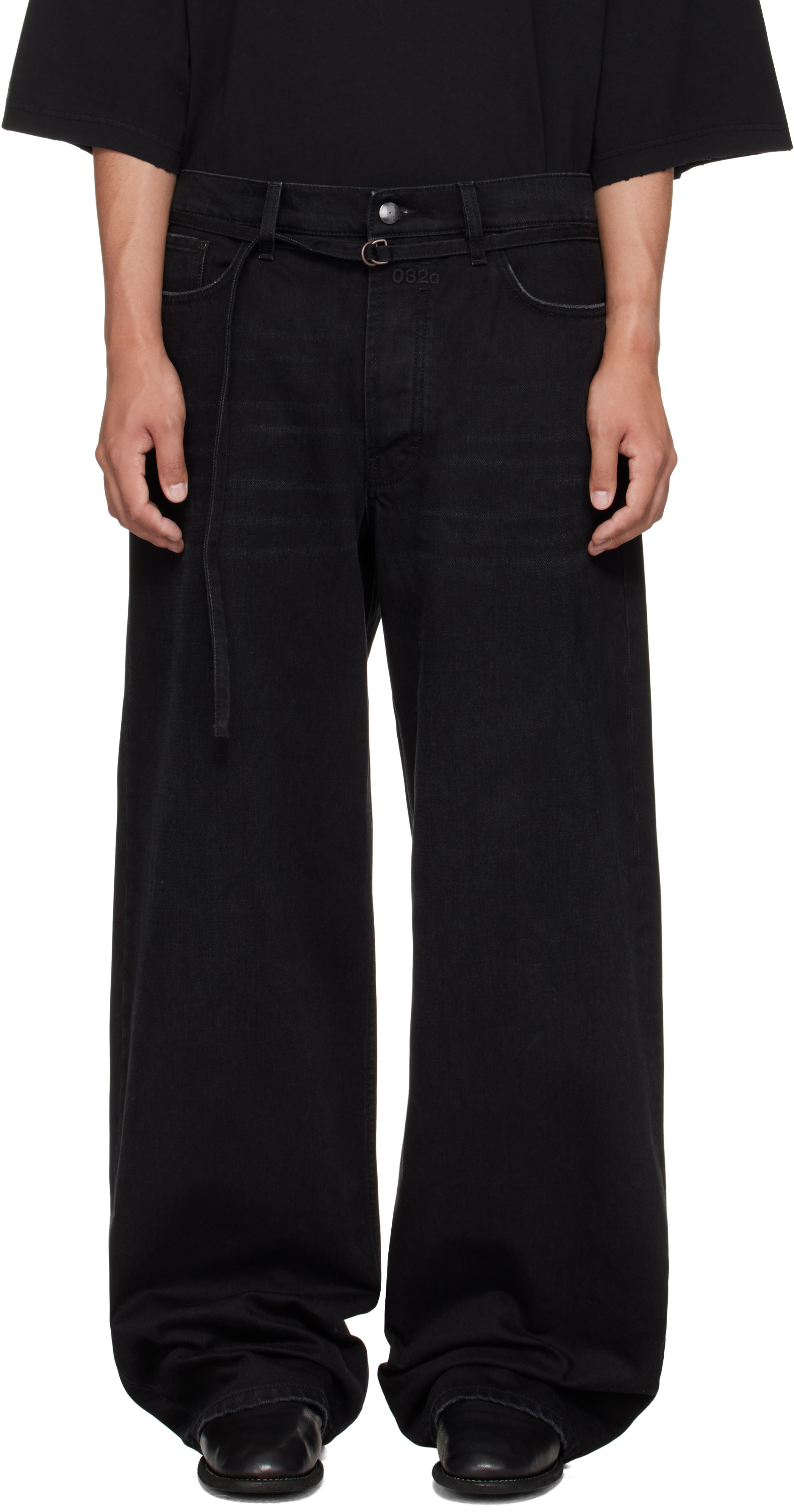 032c Black Down To Earth Wide Leg Jeans In Black