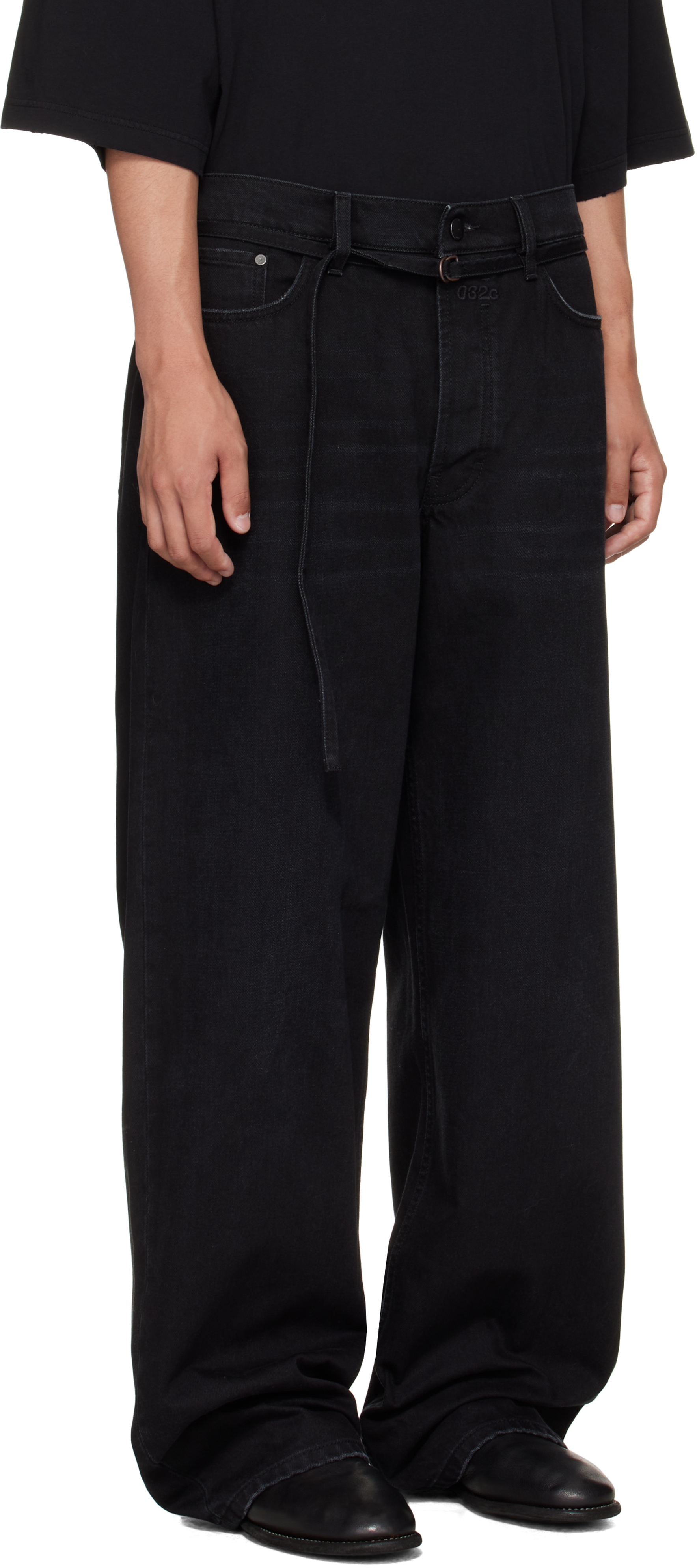 032c Black Down To Earth Wide Leg Jeans In Black