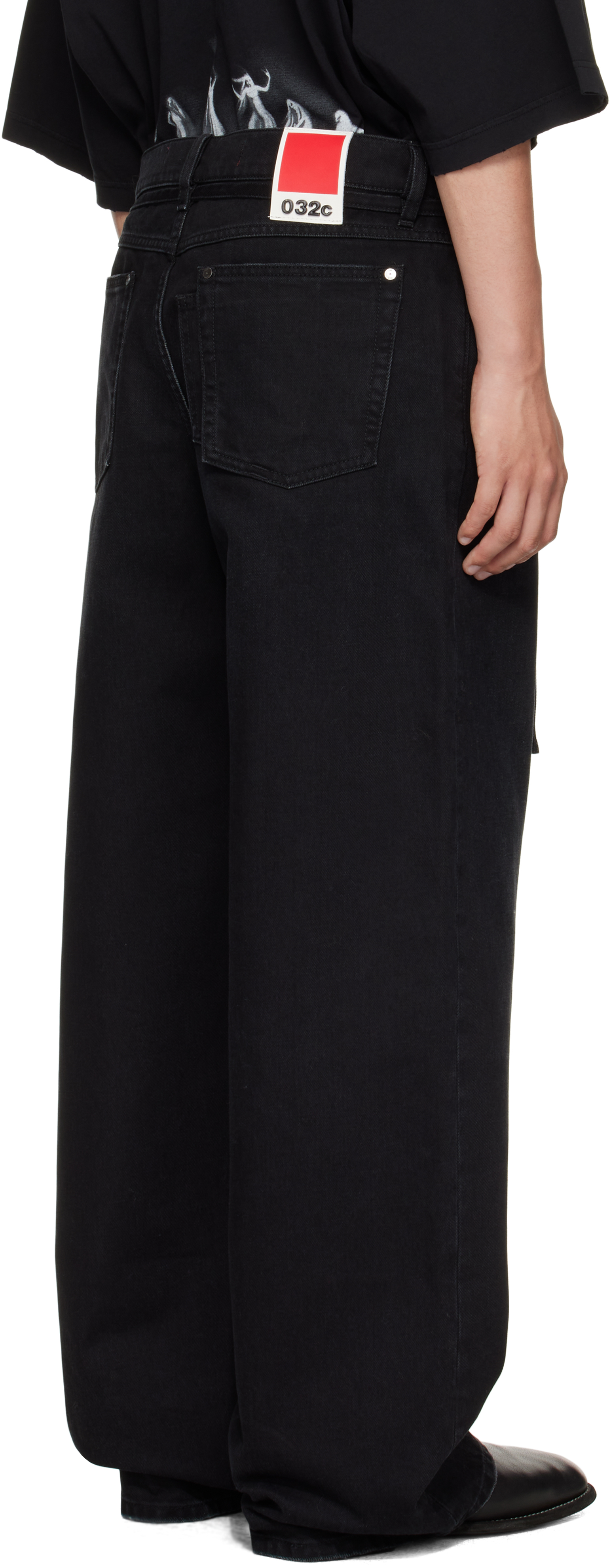 032c Black Down To Earth Wide Leg Jeans In Black