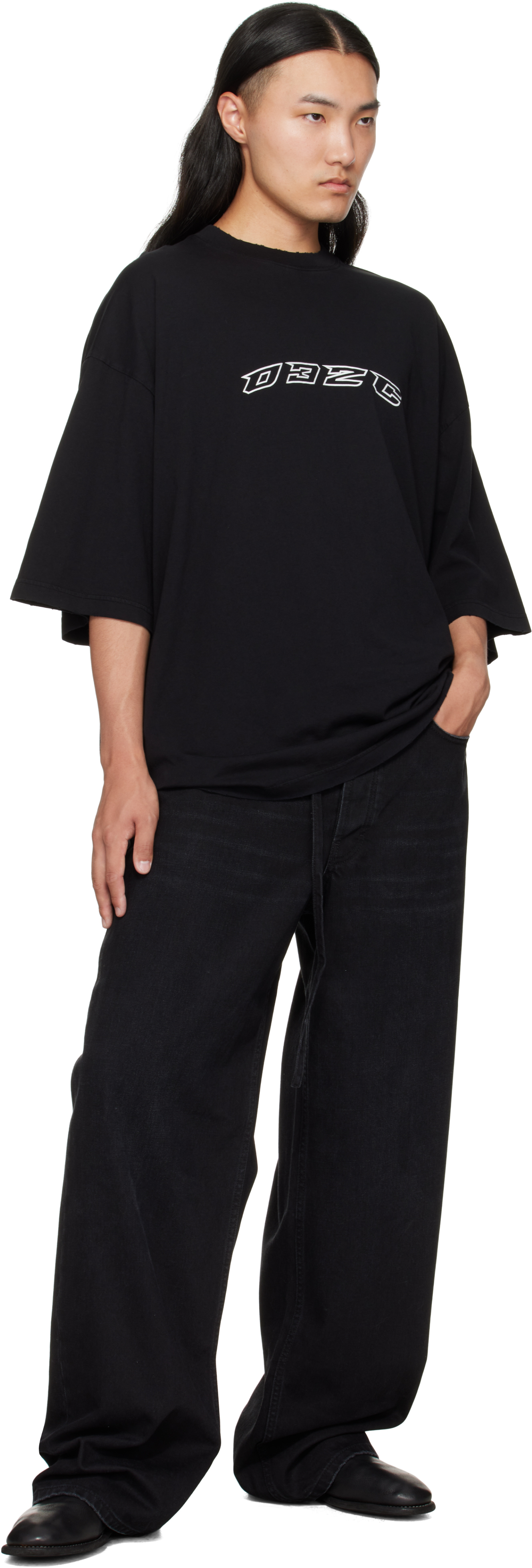 032c Black Down To Earth Wide Leg Jeans In Black