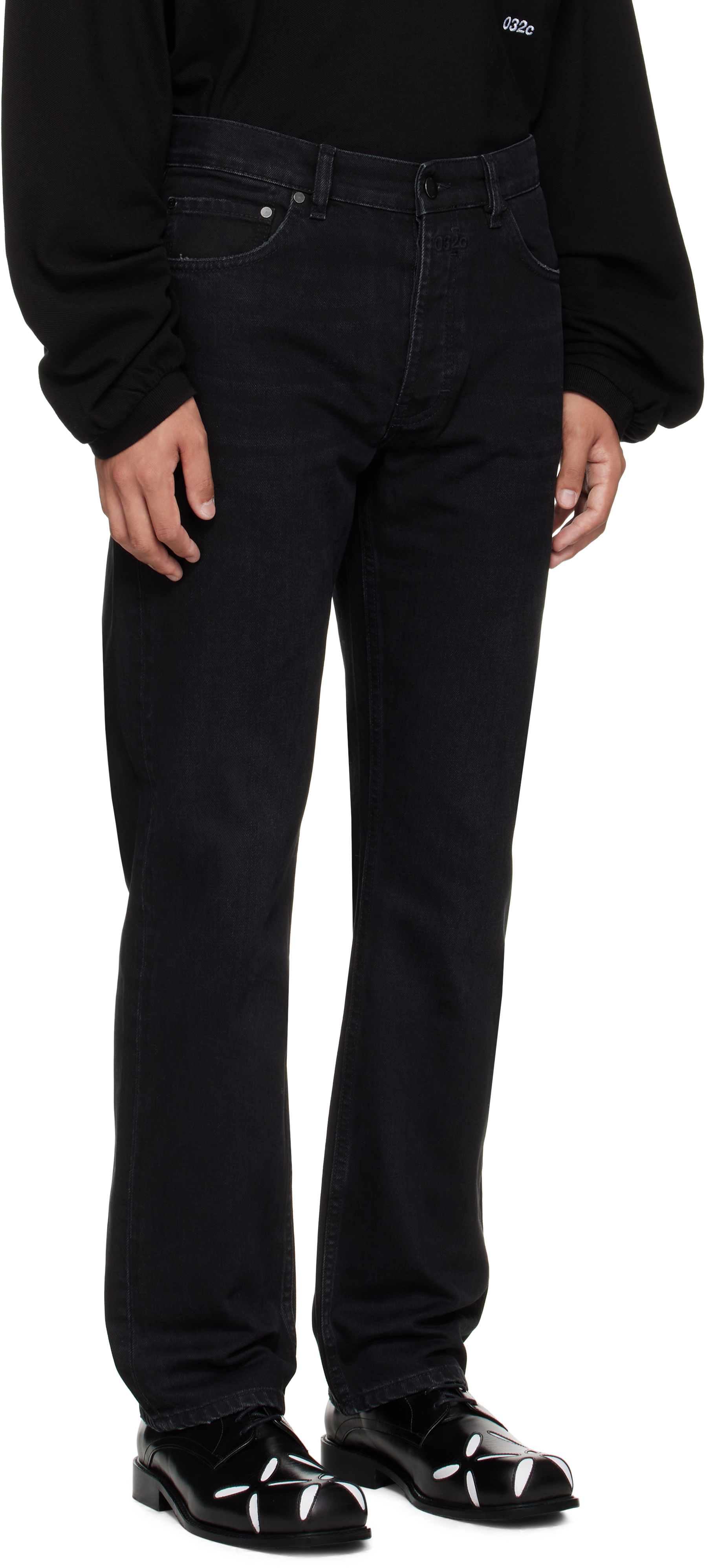 032c Black Down To Earth Straight Leg Jeans In Black
