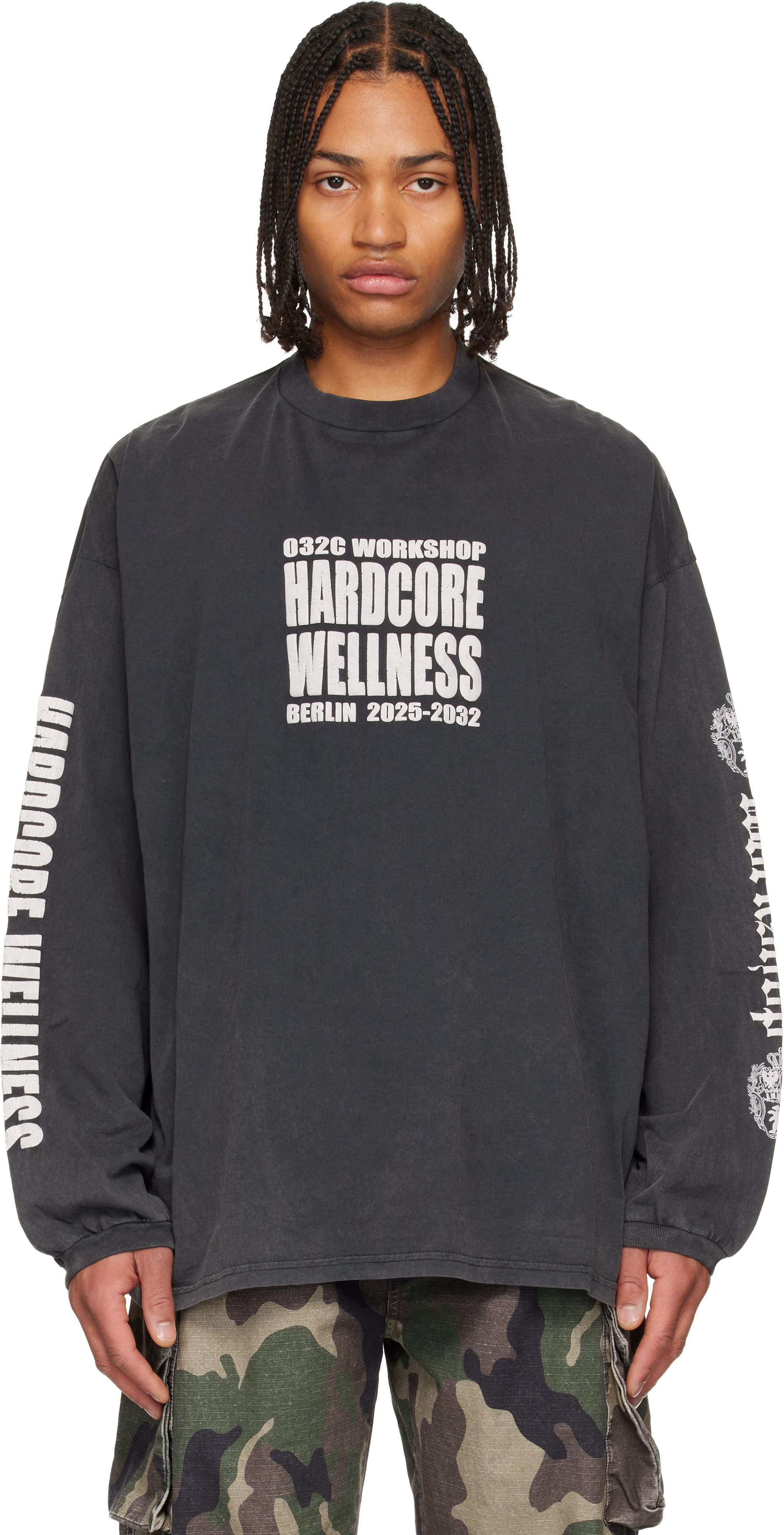 032c Black Hardcore Wellness Oversized Longsleeve T-shirt