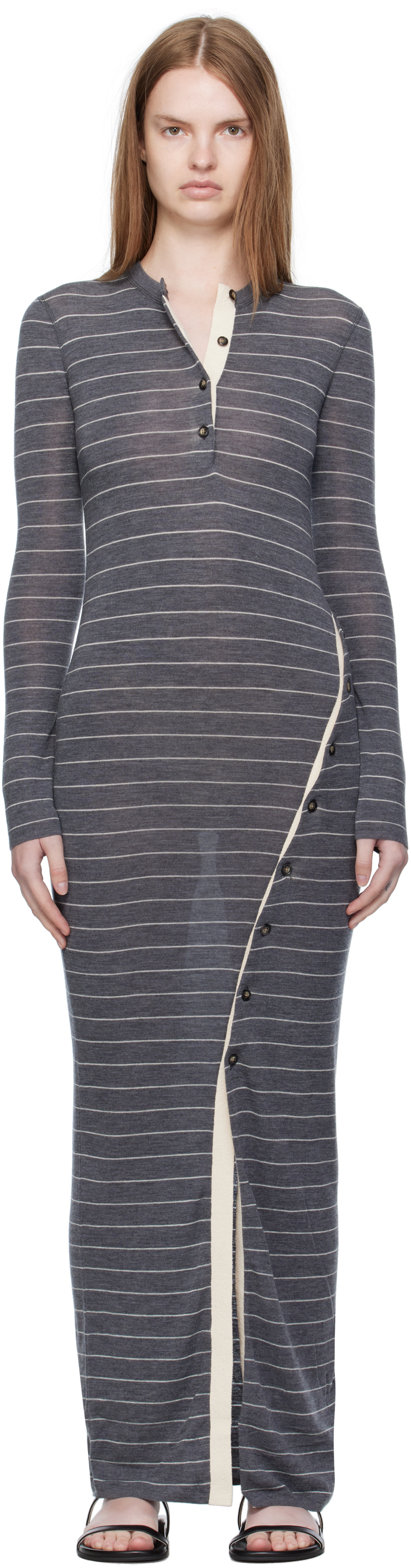 Nanushka Gray Dakoa Striped Terry Merino Maxi Dress In Gray