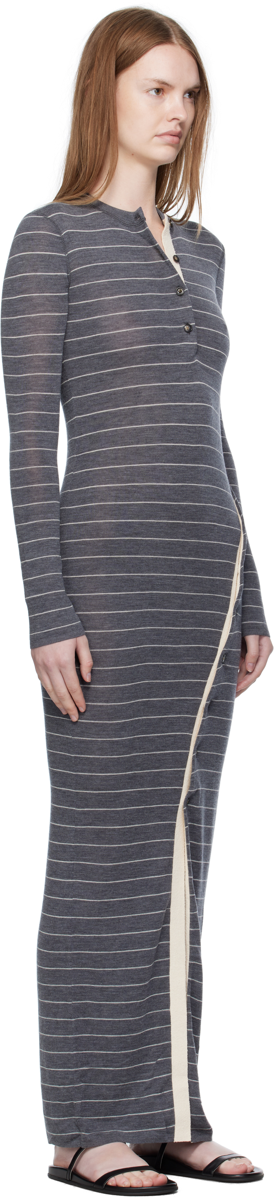 Nanushka Gray Dakoa Striped Terry Merino Maxi Dress In Gray