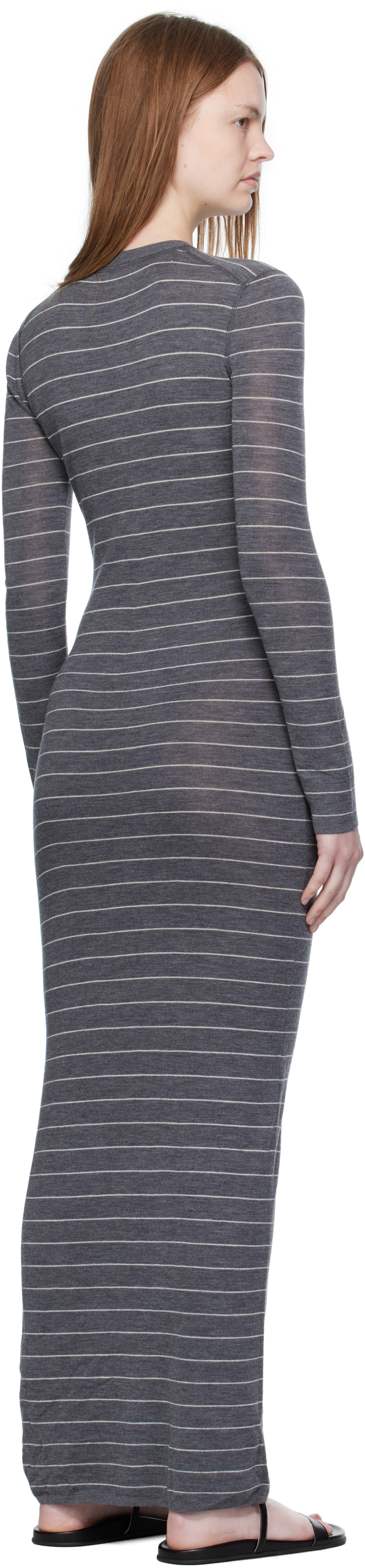 Nanushka Gray Dakoa Striped Terry Merino Maxi Dress In Gray