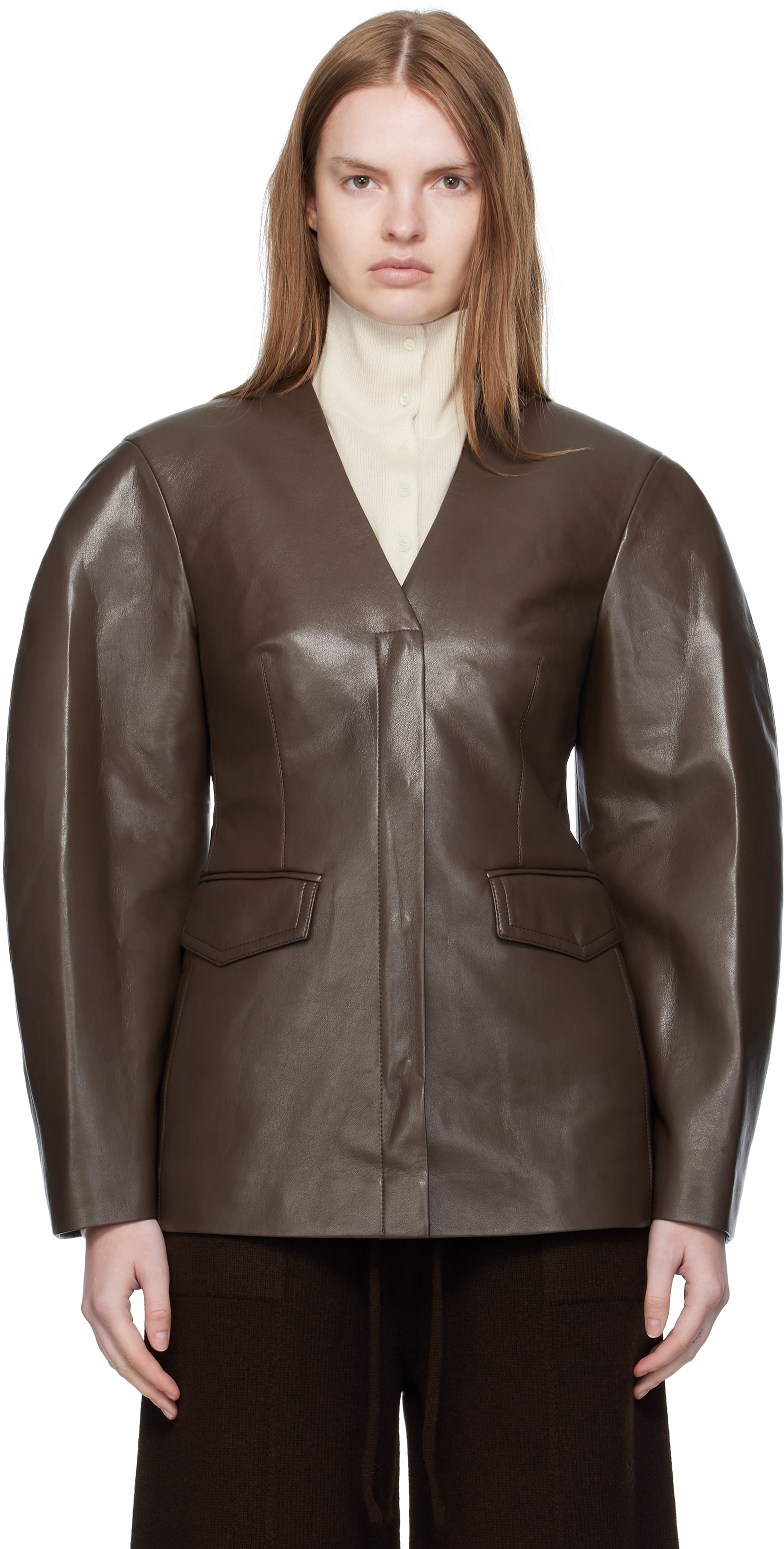 Nanushka Erina Darted Faux Leather Jacket In Brown