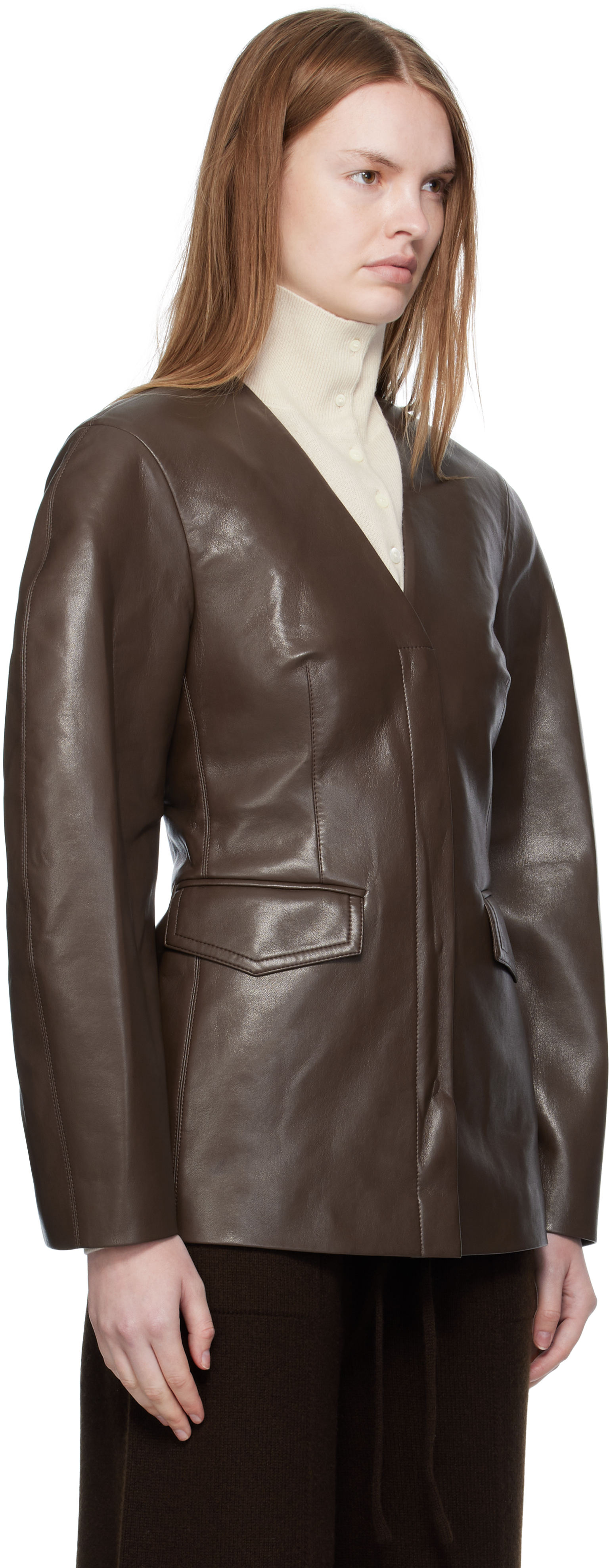 Nanushka Erina Darted Faux Leather Jacket In Brown
