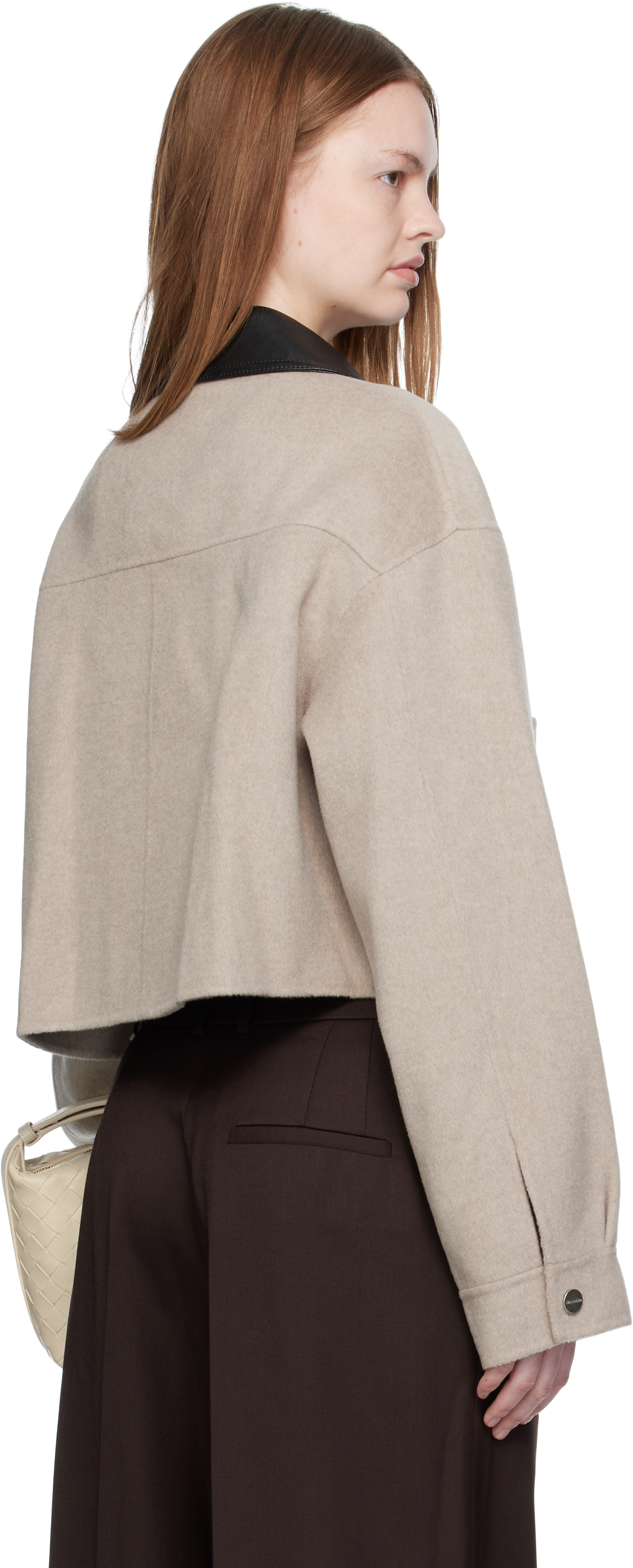 Nanushka Leather-collar Zip-up Jacket In Neutral