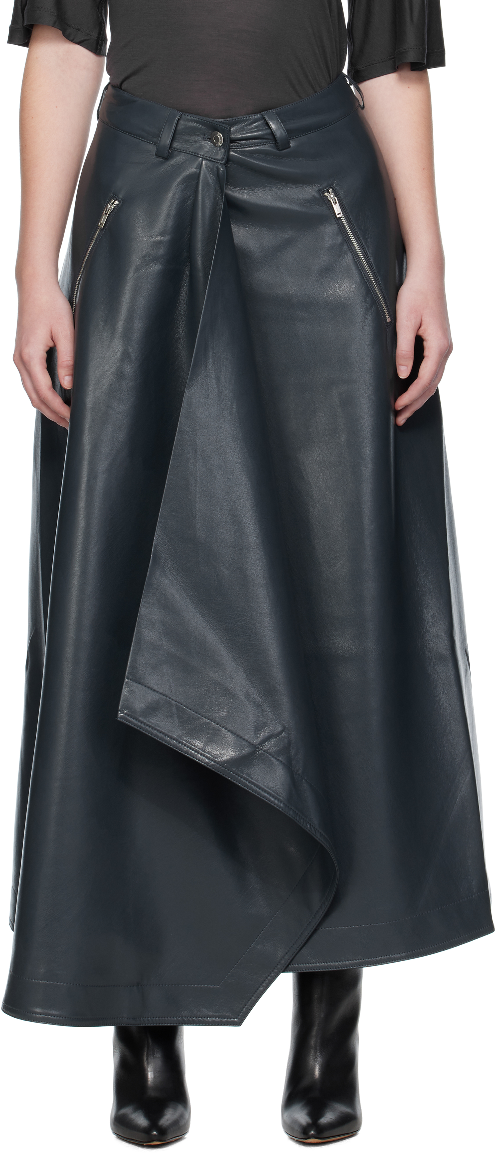 Nanushka Blue Neith Draped Vegan Leather Maxi Skirt In Black