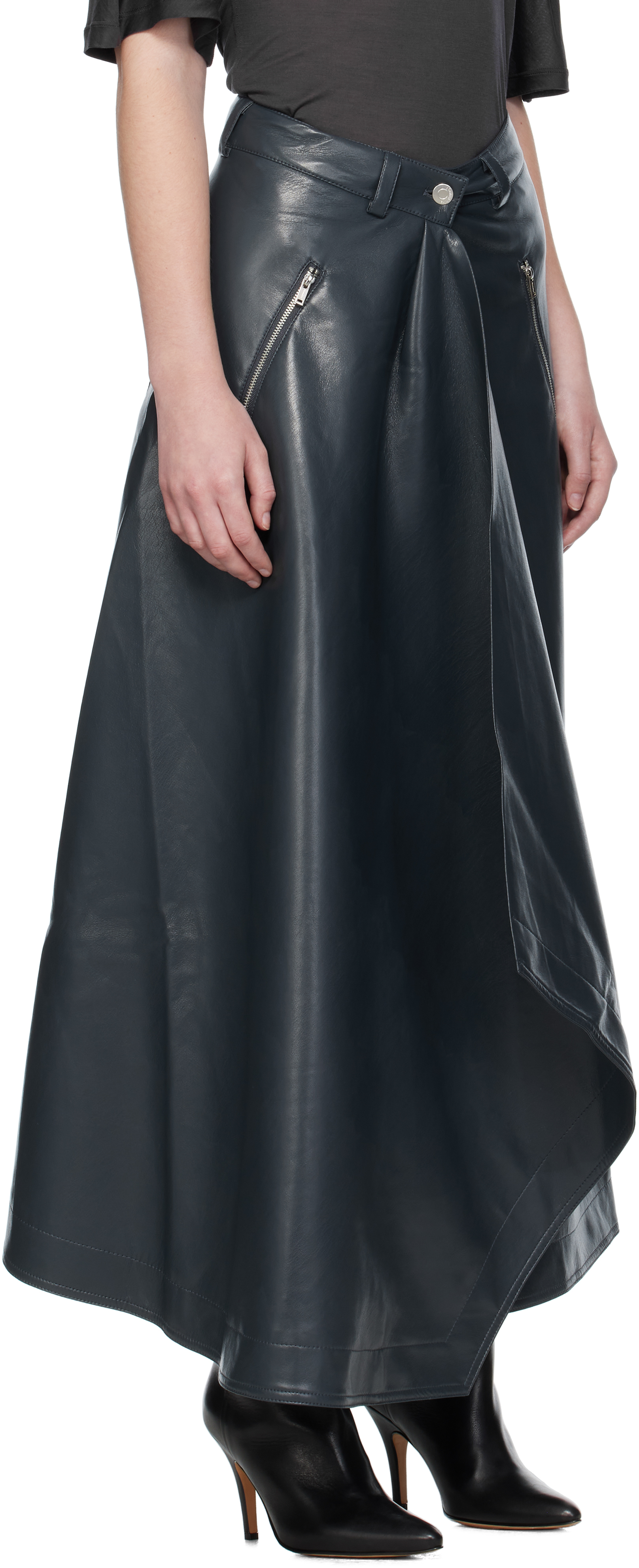 Nanushka Blue Neith Draped Vegan Leather Maxi Skirt In Black