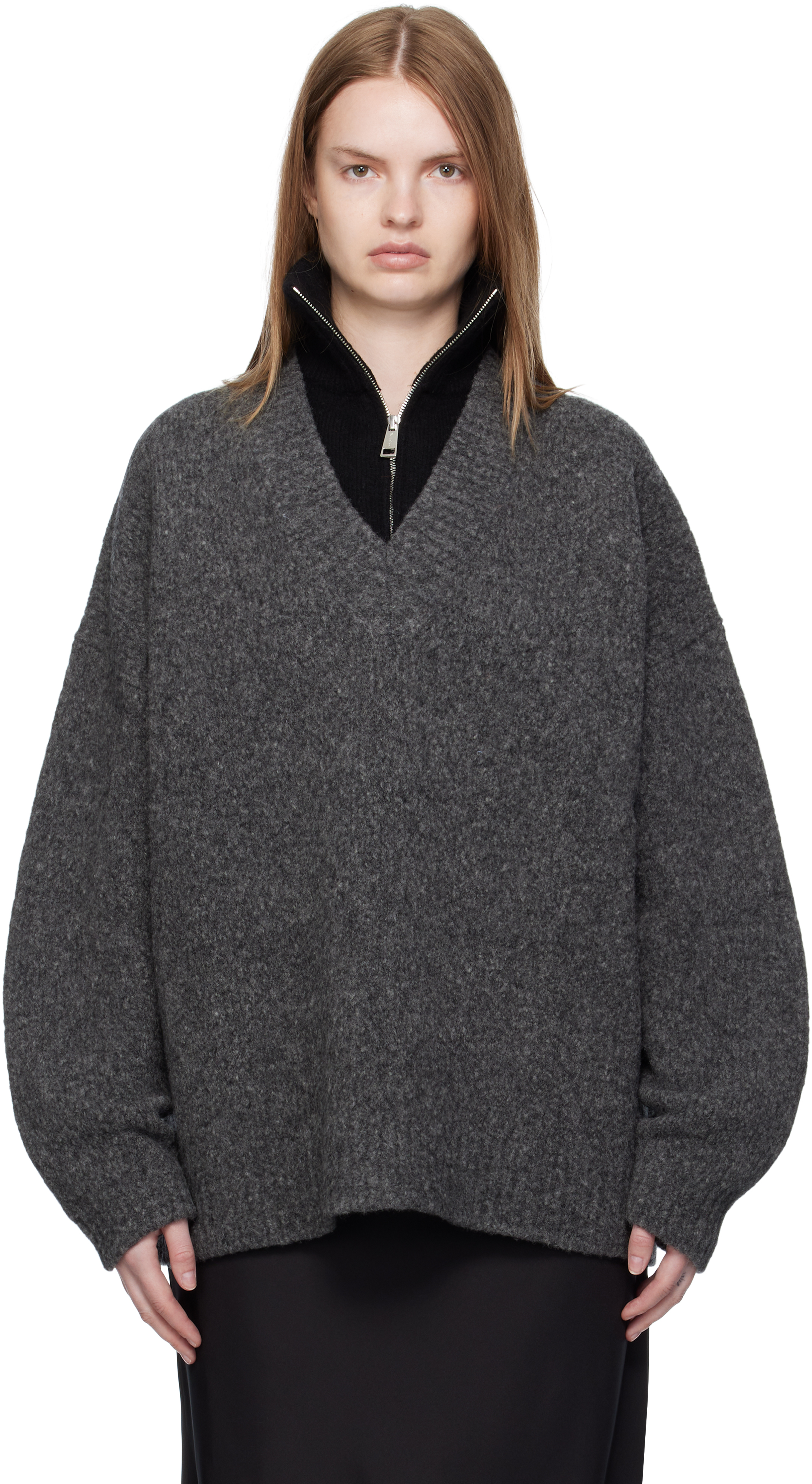 Nanushka Zip-up Sweater In Gray