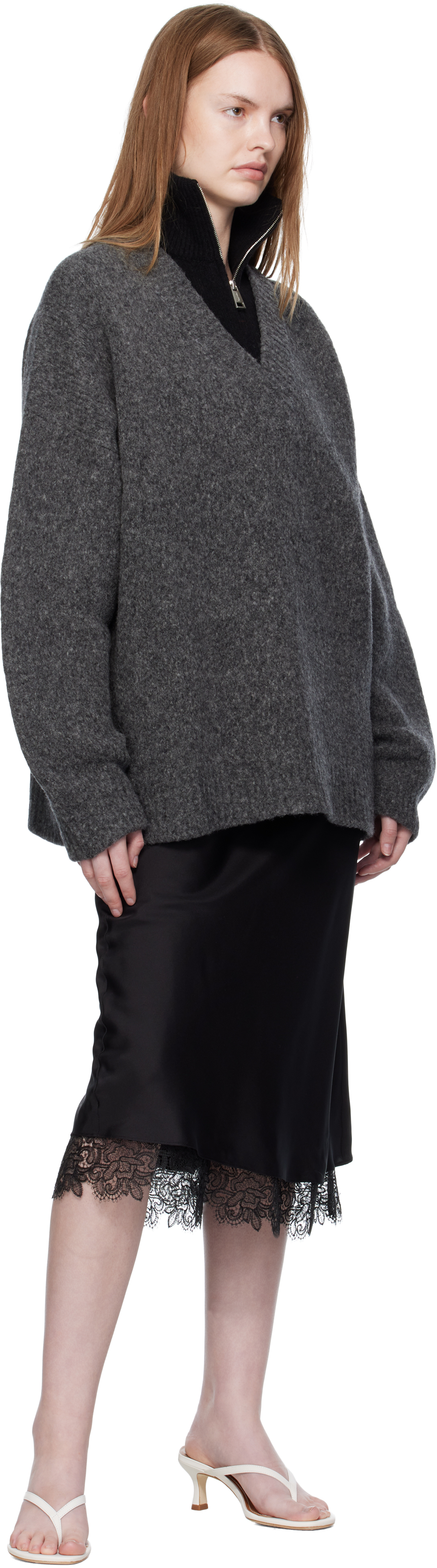 Nanushka Zip-up Sweater In Gray