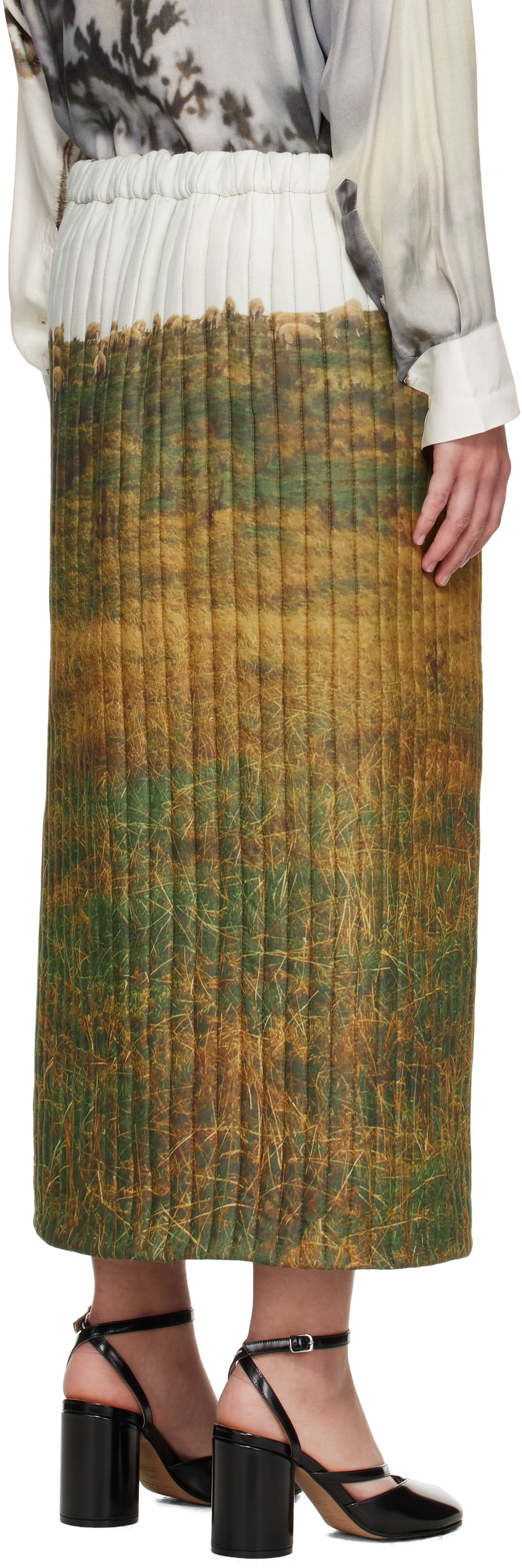 Bless Khaki & Off-white 2027 Padded Midi Skirt In Multi