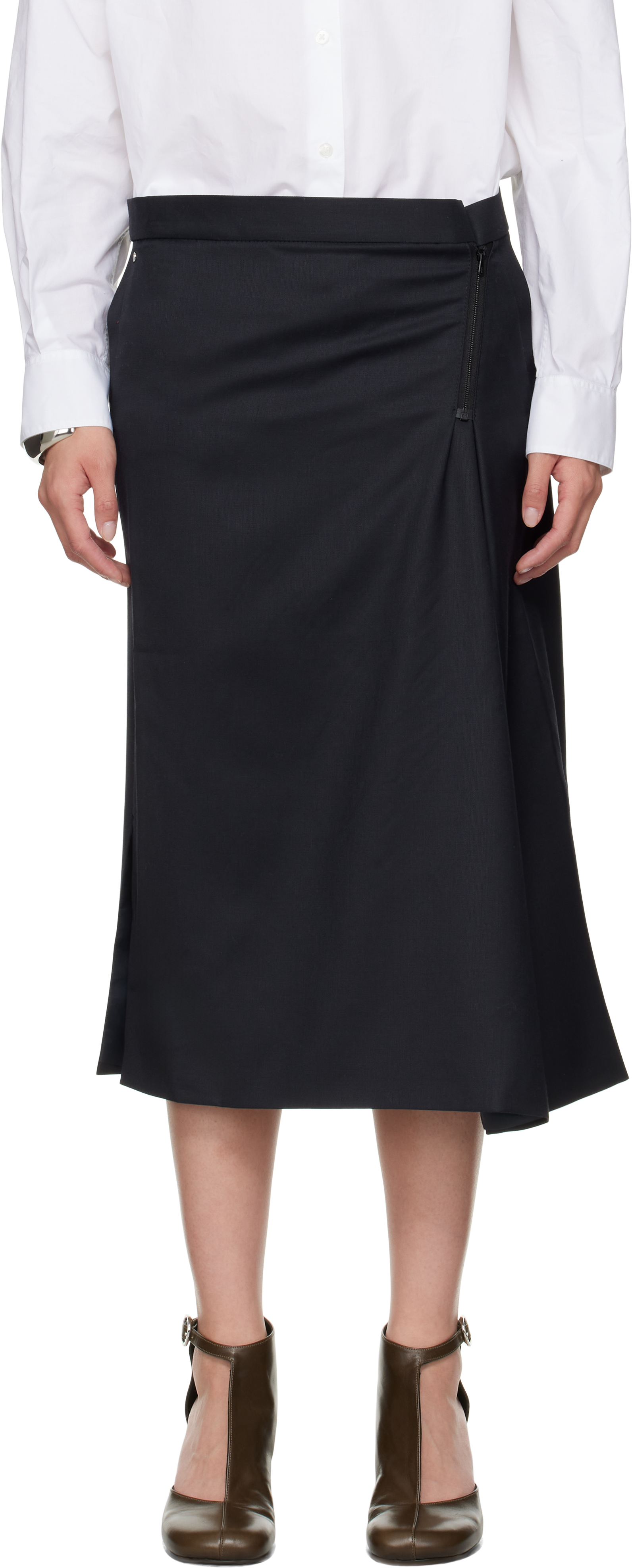 Navy Wrap Midi Skirt