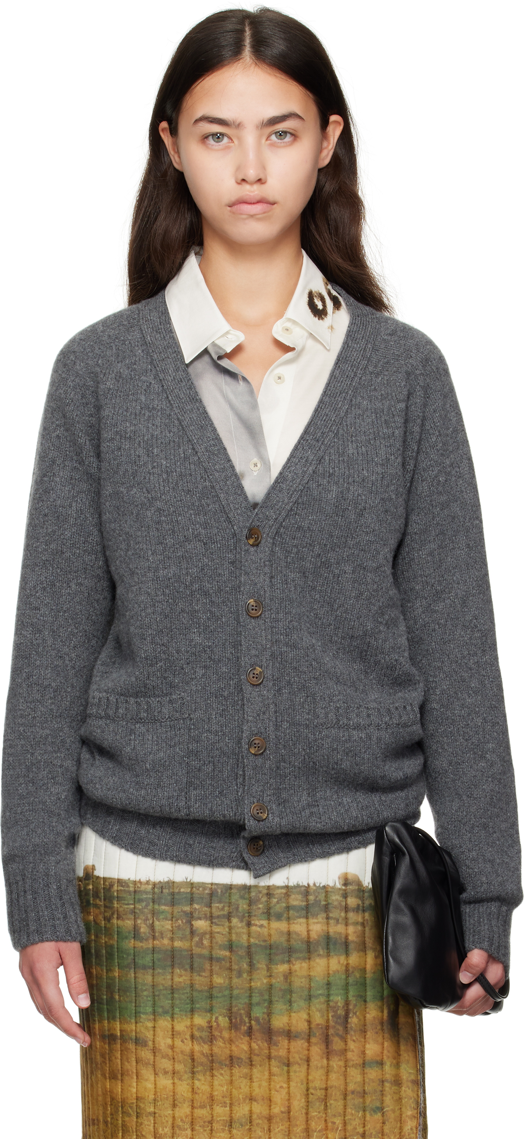 Bless Gray Pearlpad Cardigan In Multi