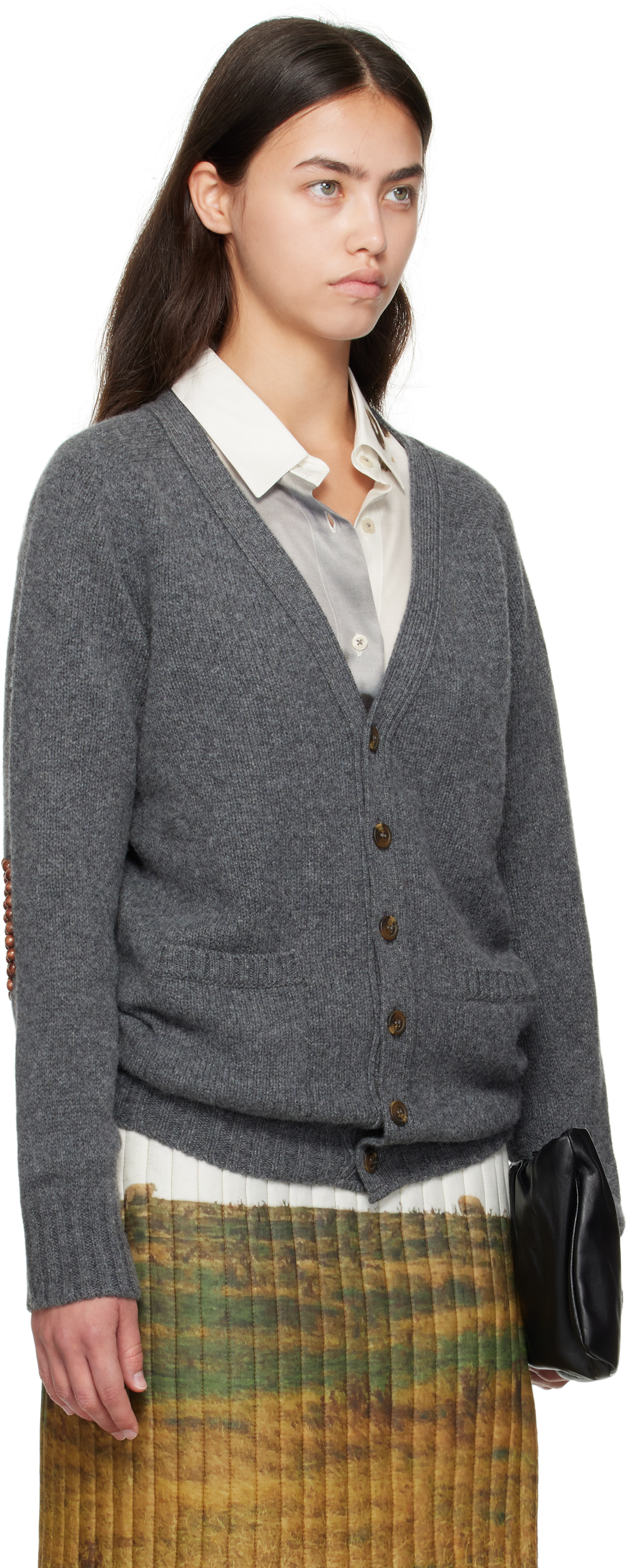 Bless Gray Pearlpad Cardigan In Multi