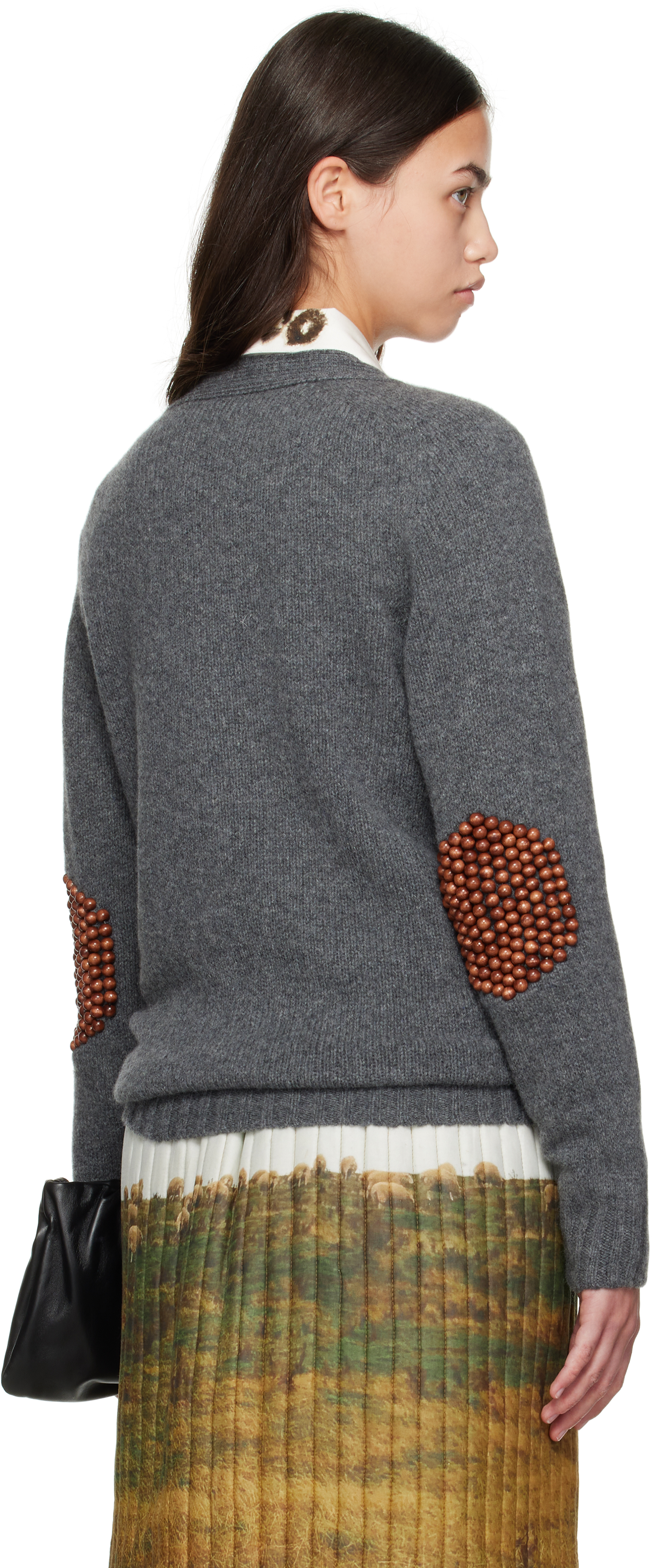 Bless Gray Pearlpad Cardigan In Multi