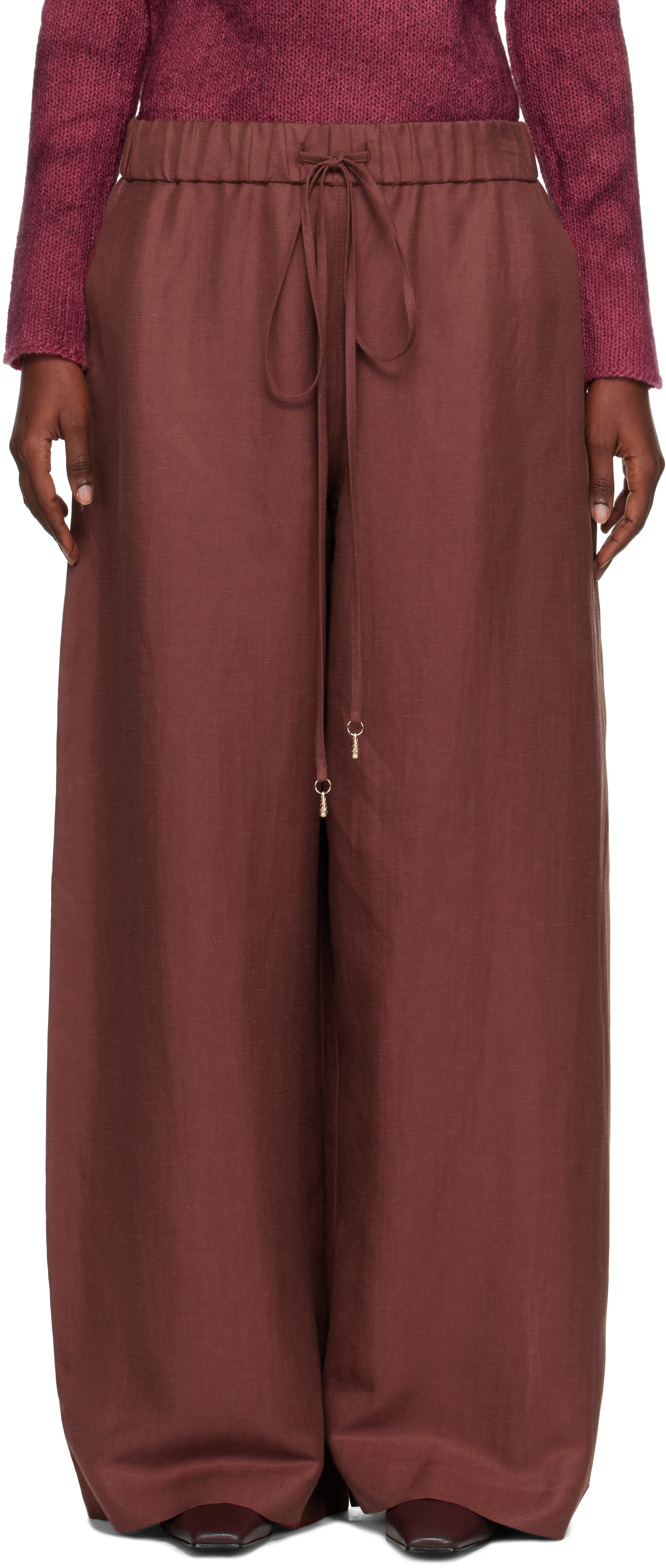 Burgundy Gelos Wide-Leg Trousers
